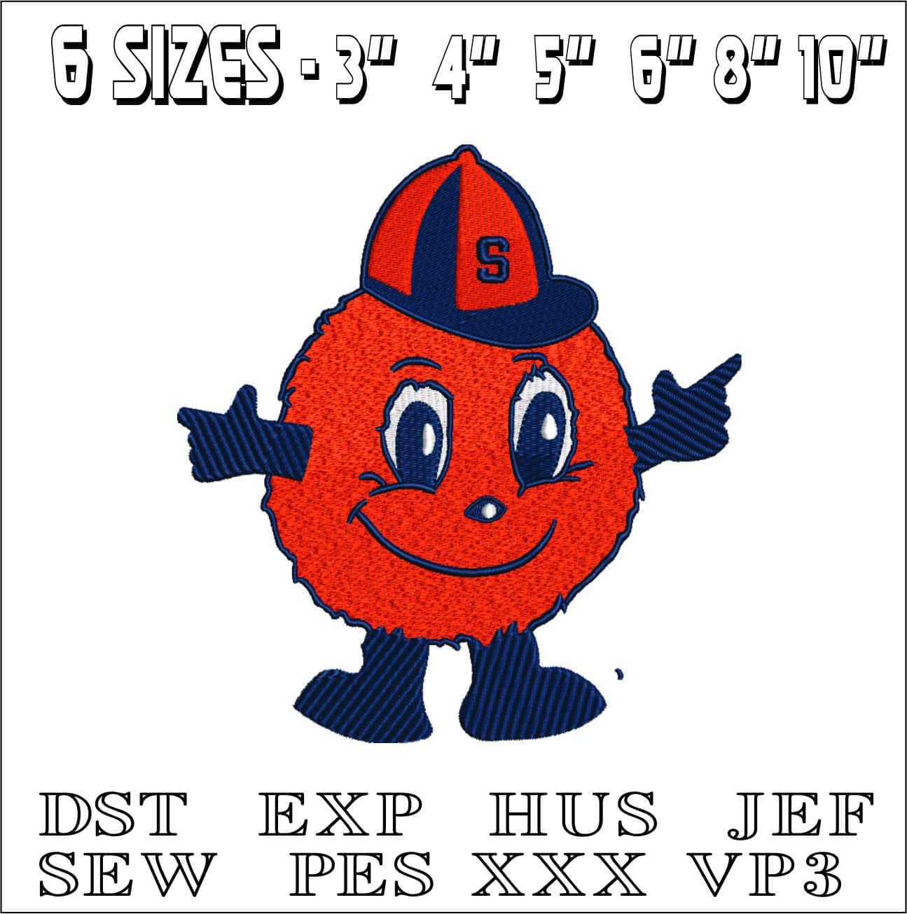 Otto the Orange embroidery design - Syracuse University embroidery machine pattern embroidery file - instant download in a frame — view 2