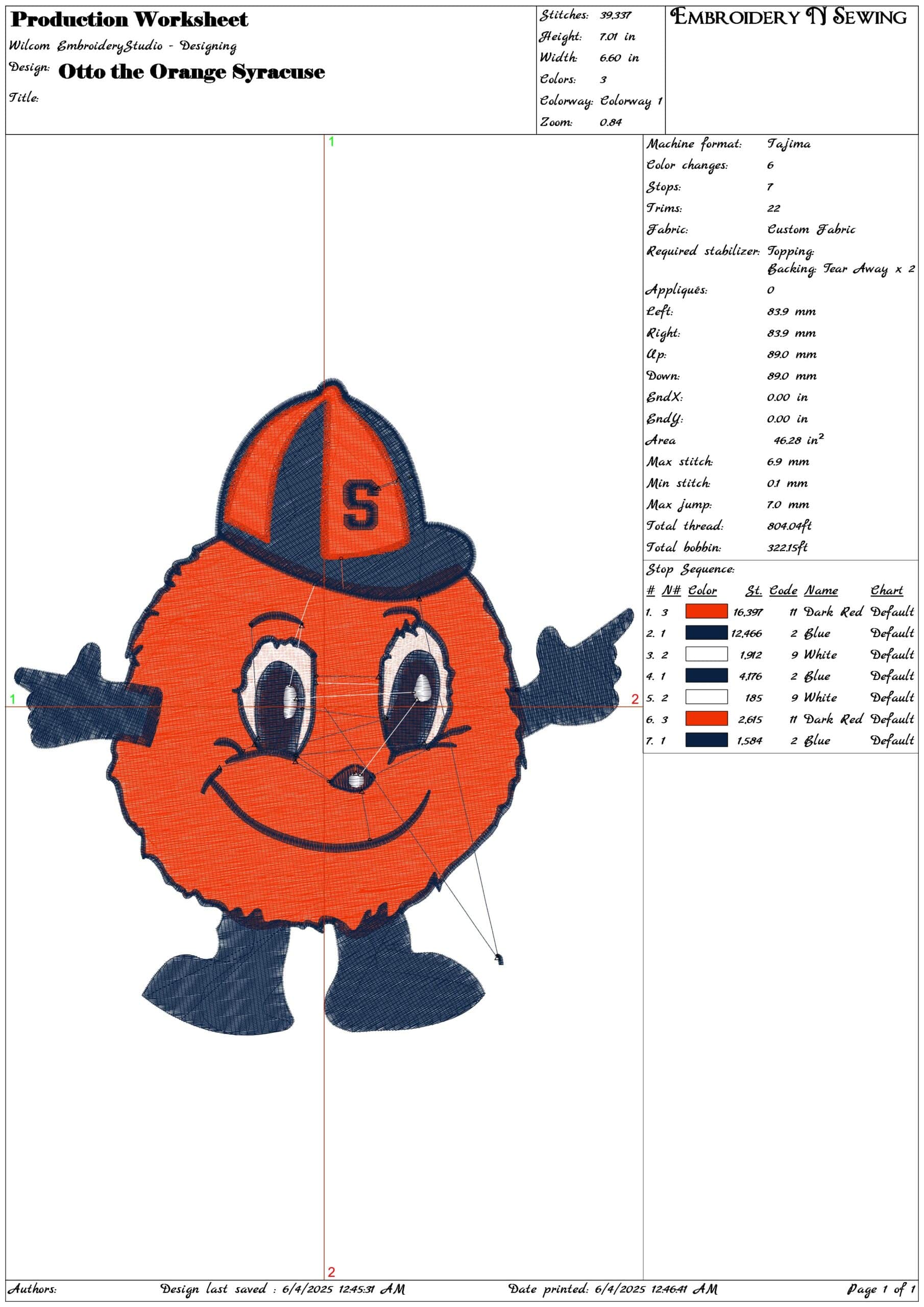 Otto the Orange embroidery design - Syracuse University embroidery machine pattern embroidery file - instant download in a frame — view 3