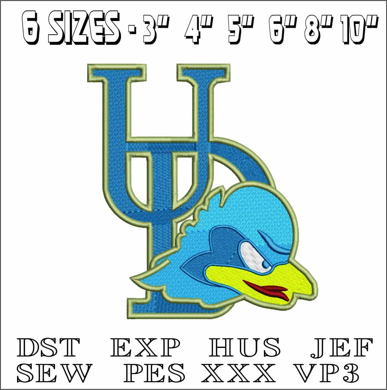 Blue Hens Delaware embroidery design - Delaware University embroidery machine pattern embroidery file - instant download in a frame — view 2