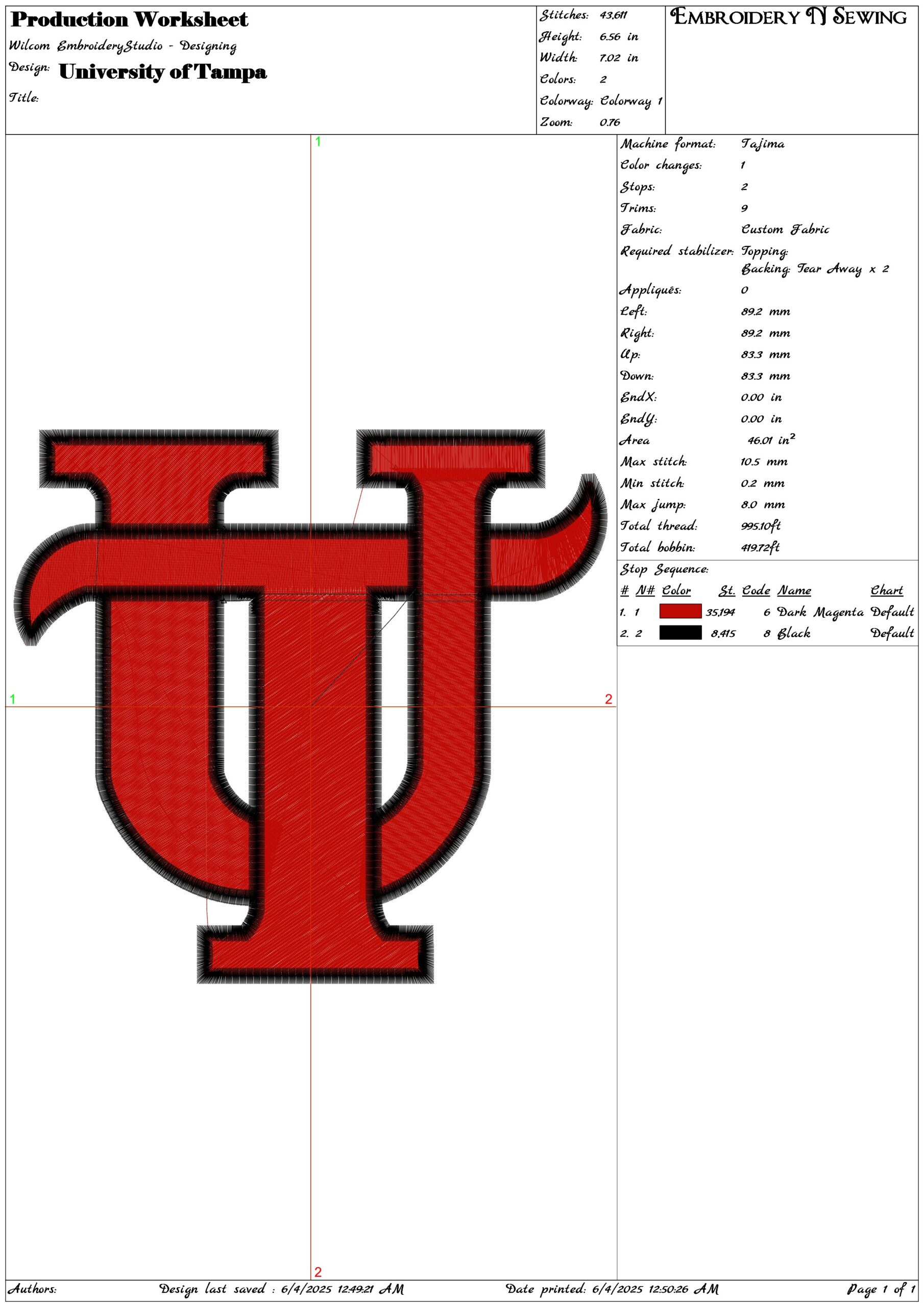 UT University of Tampa embroidery design - University of Tampa embroidery machine pattern embroidery file - instant download in a frame — view 3