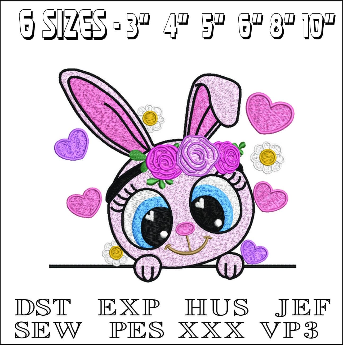 Cute Bunny Girl Peeking- Elegant embroidery design file - instant download — view 2