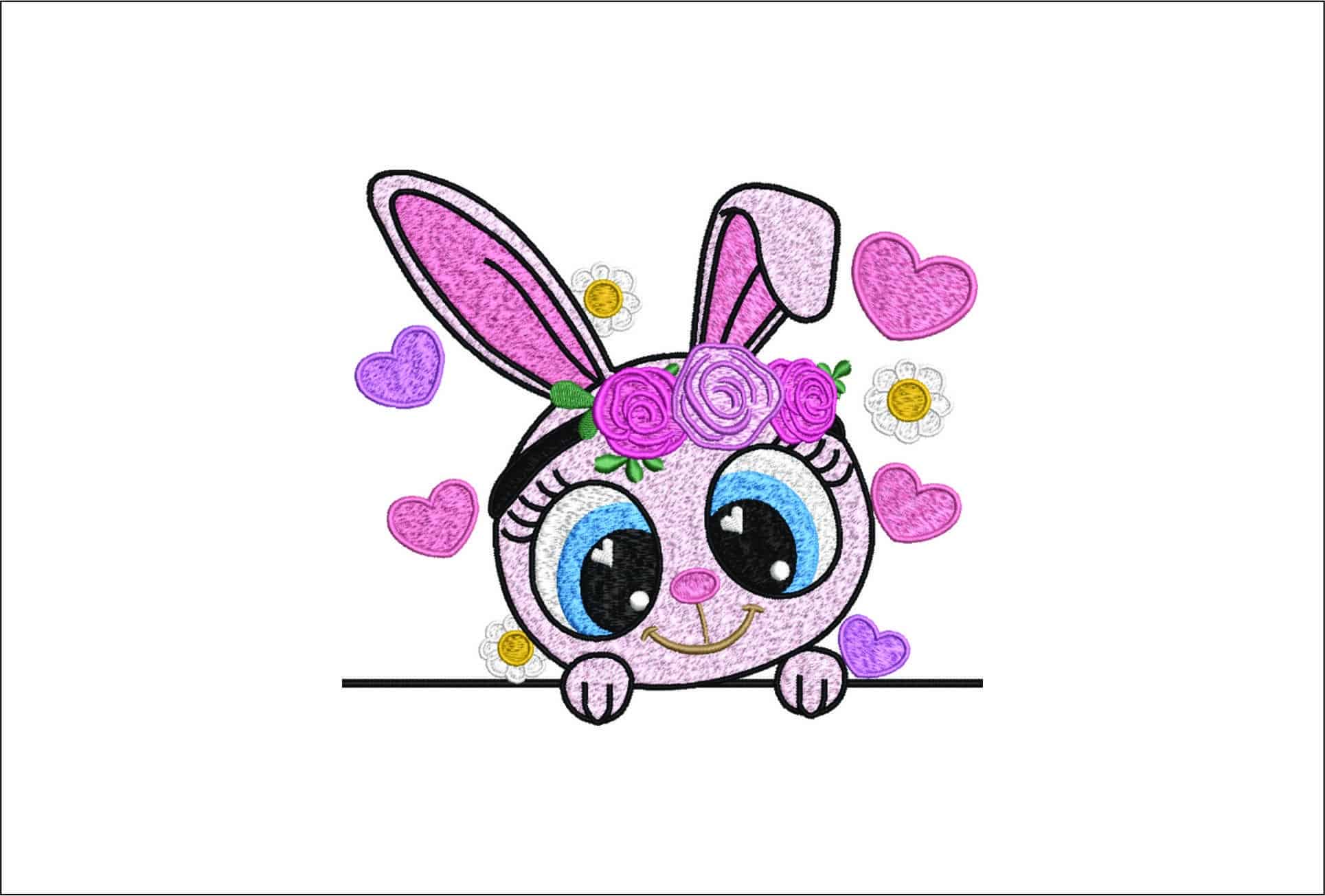 Cute Bunny Girl Peeking- Elegant embroidery design file - instant download