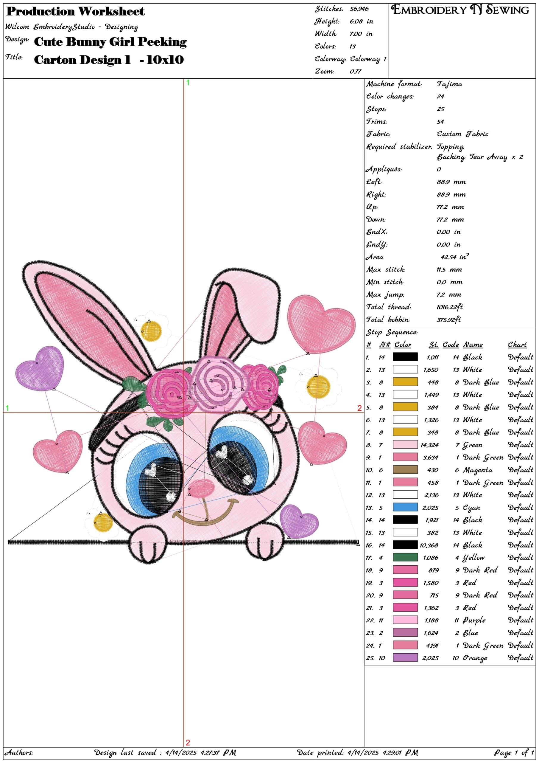 Cute Bunny Girl Peeking- Elegant embroidery design file - instant download — view 3