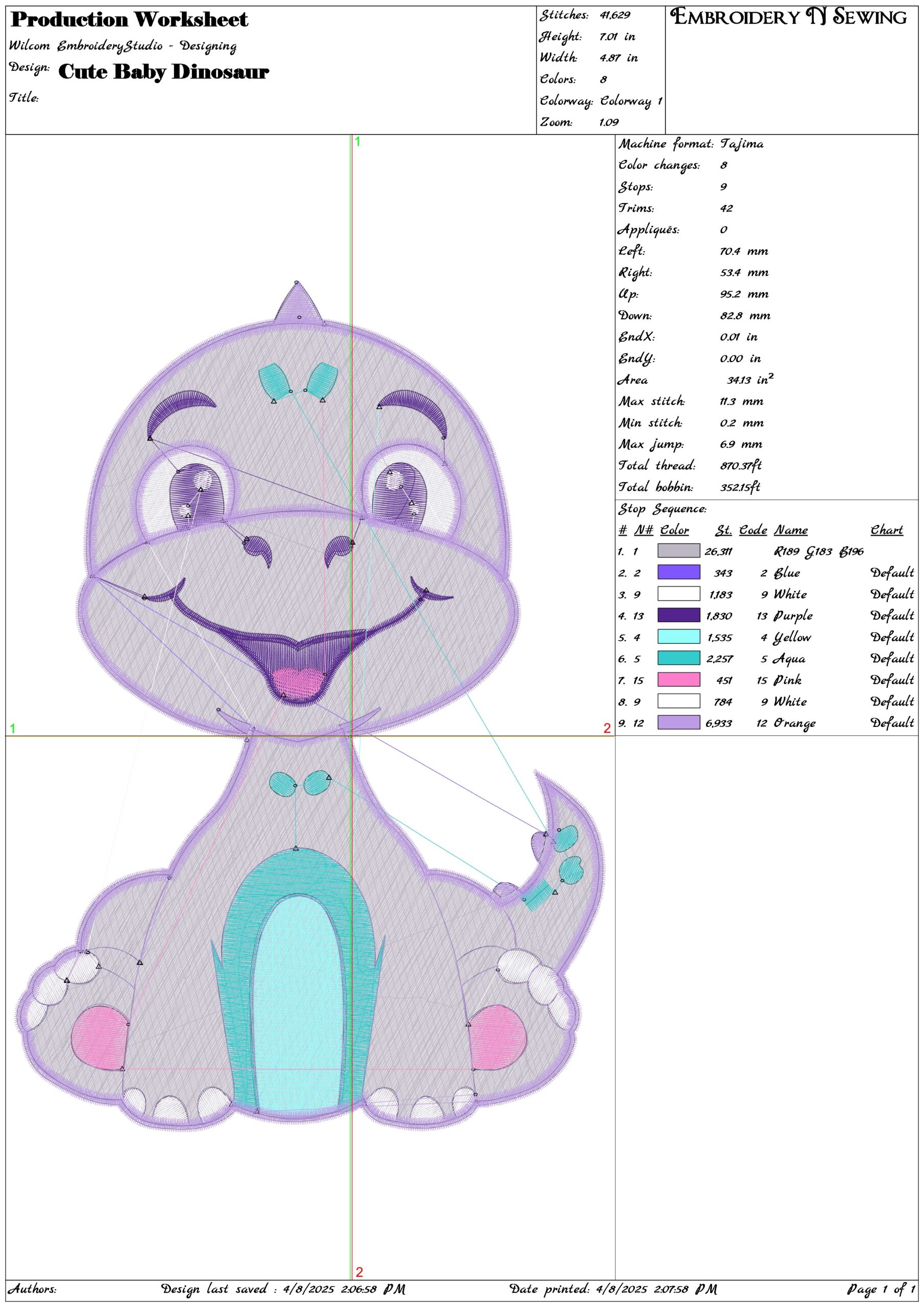 Cute Baby Dinosaur- Elegant embroidery design file - instant download — view 3