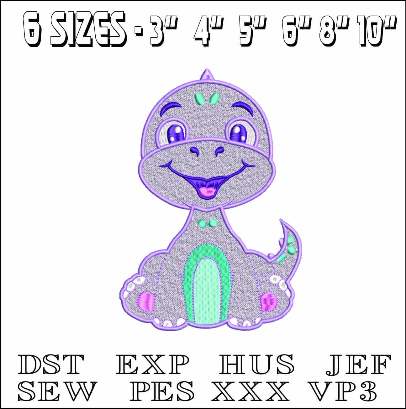 Cute Baby Dinosaur- Elegant embroidery design file - instant download — view 2