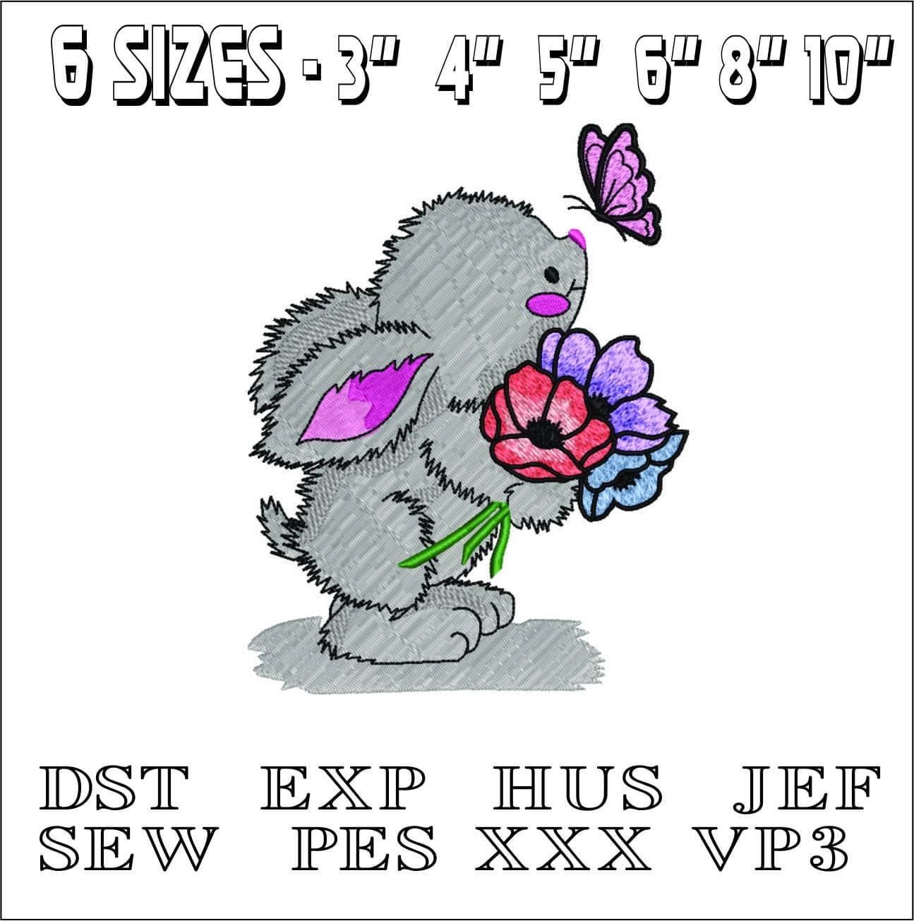 Cute Bunny with Flowers- Elegant embroidery design file - instant download — view 2