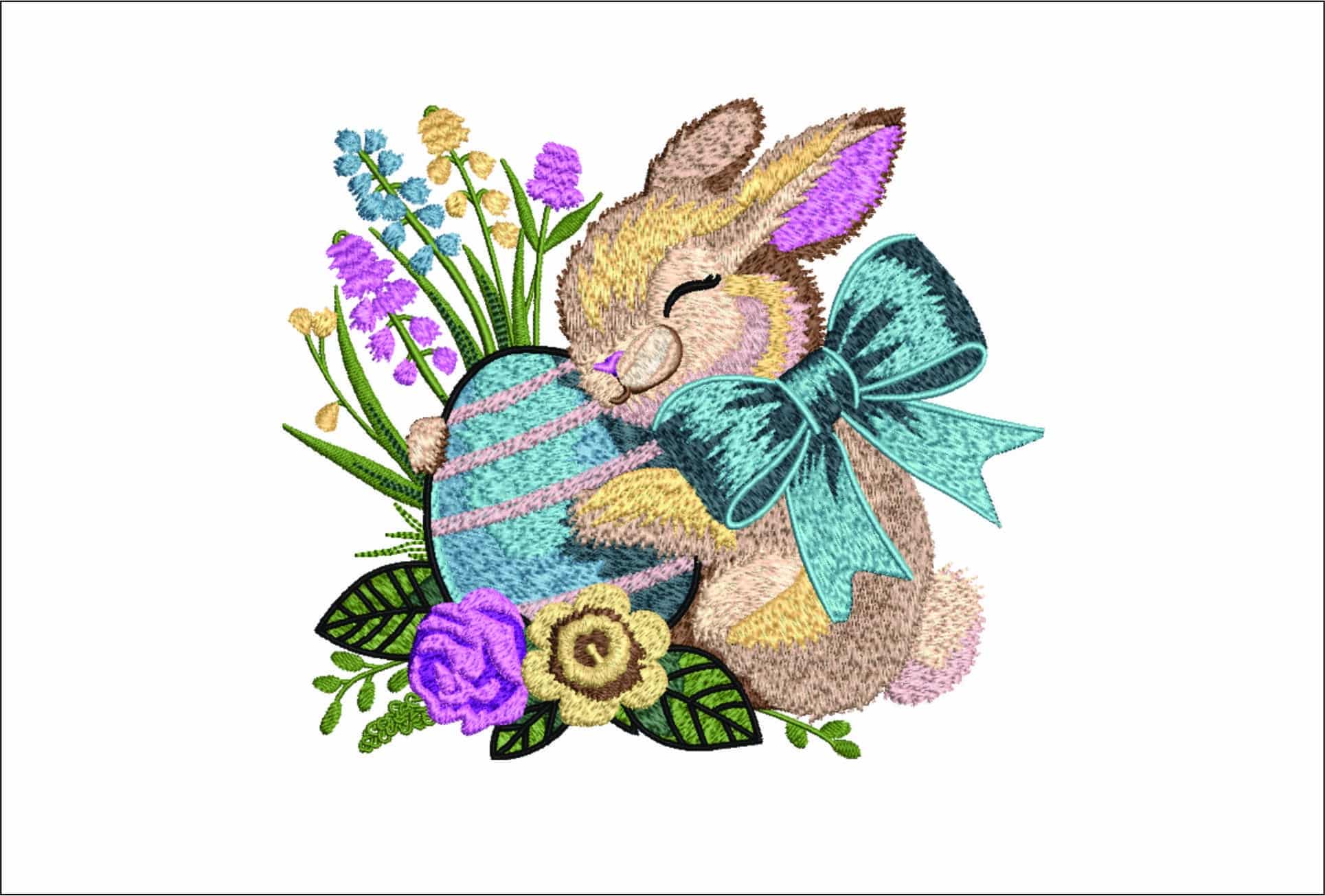 Cute Bunny with Easter eggs- Elegant embroidery design file - instant download