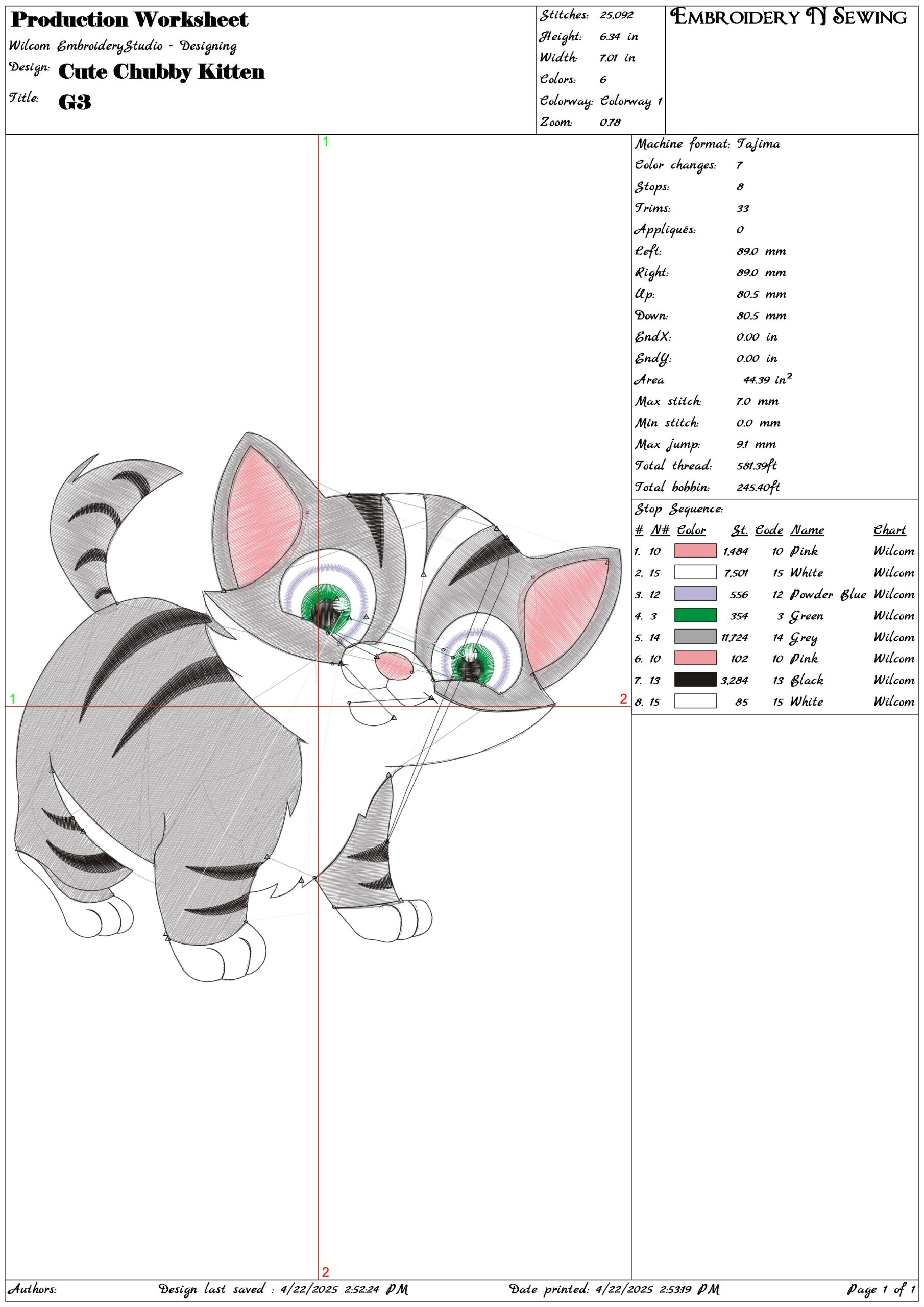 Cute Chubby Kitten- Elegant embroidery design file - instant download — view 3