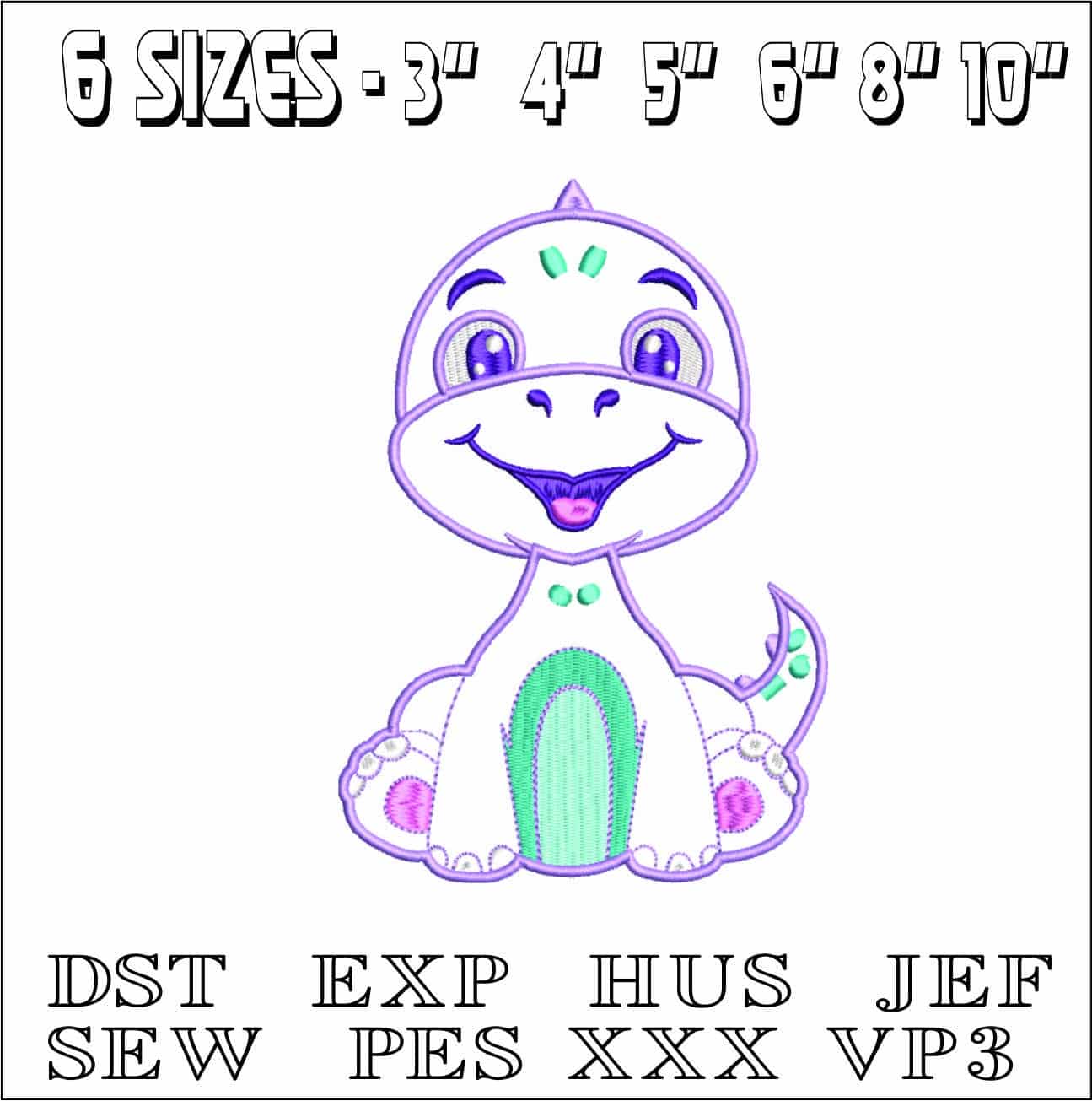 Cute Dinosaur Applique- Elegant embroidery design file - instant download — view 2