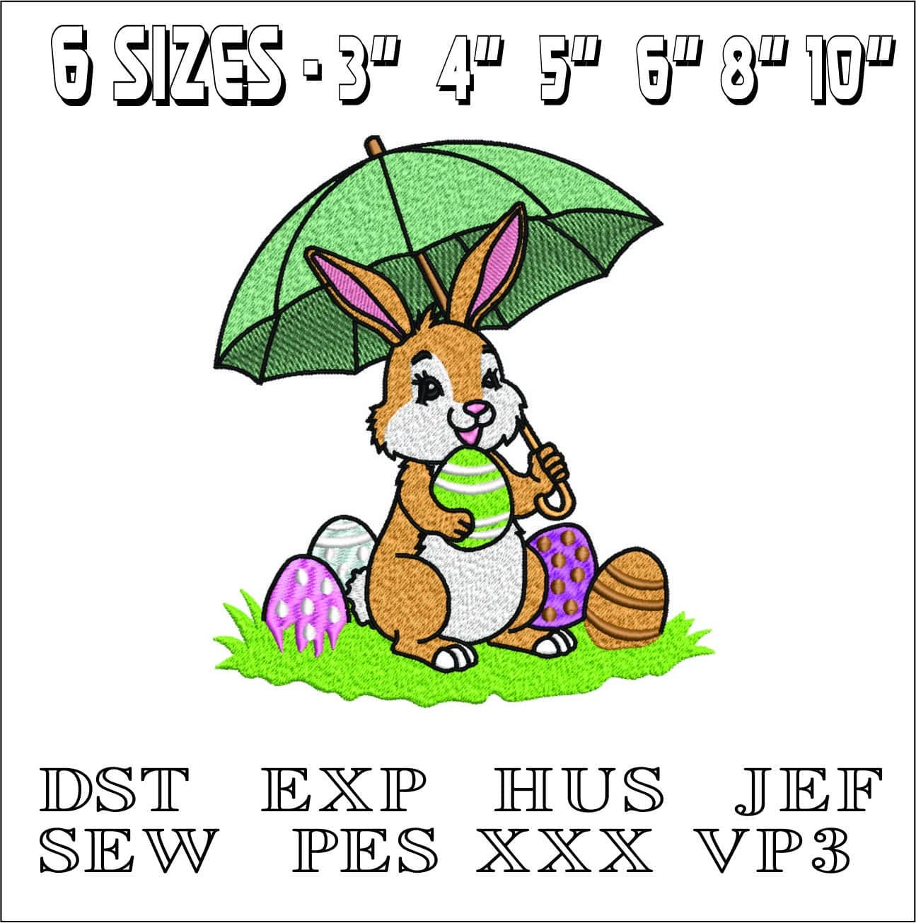 Cute Easter Bunny with Umbrella- Elegant embroidery design file - instant download — view 2
