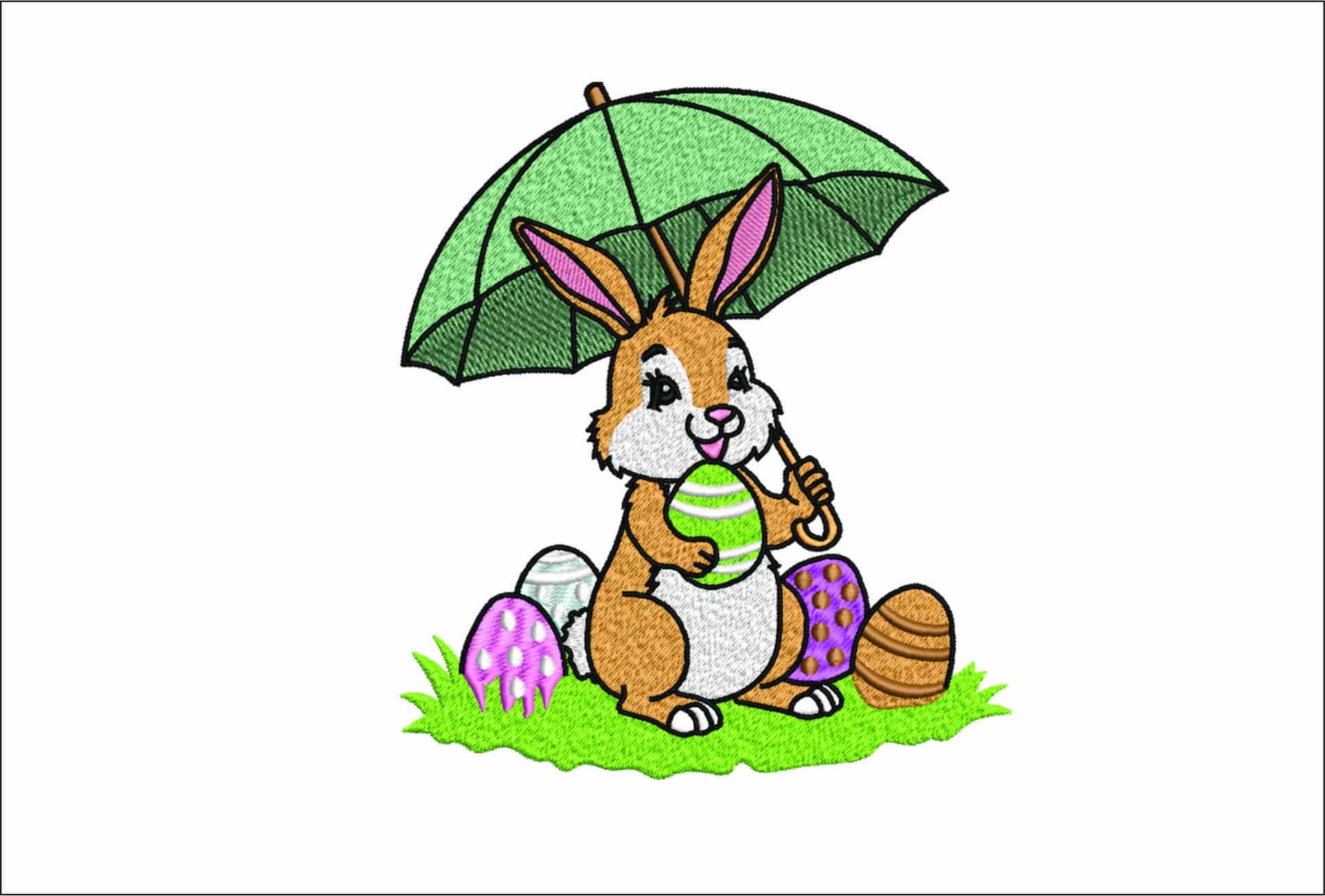 Cute Easter Bunny with Umbrella- Elegant embroidery design file - instant download