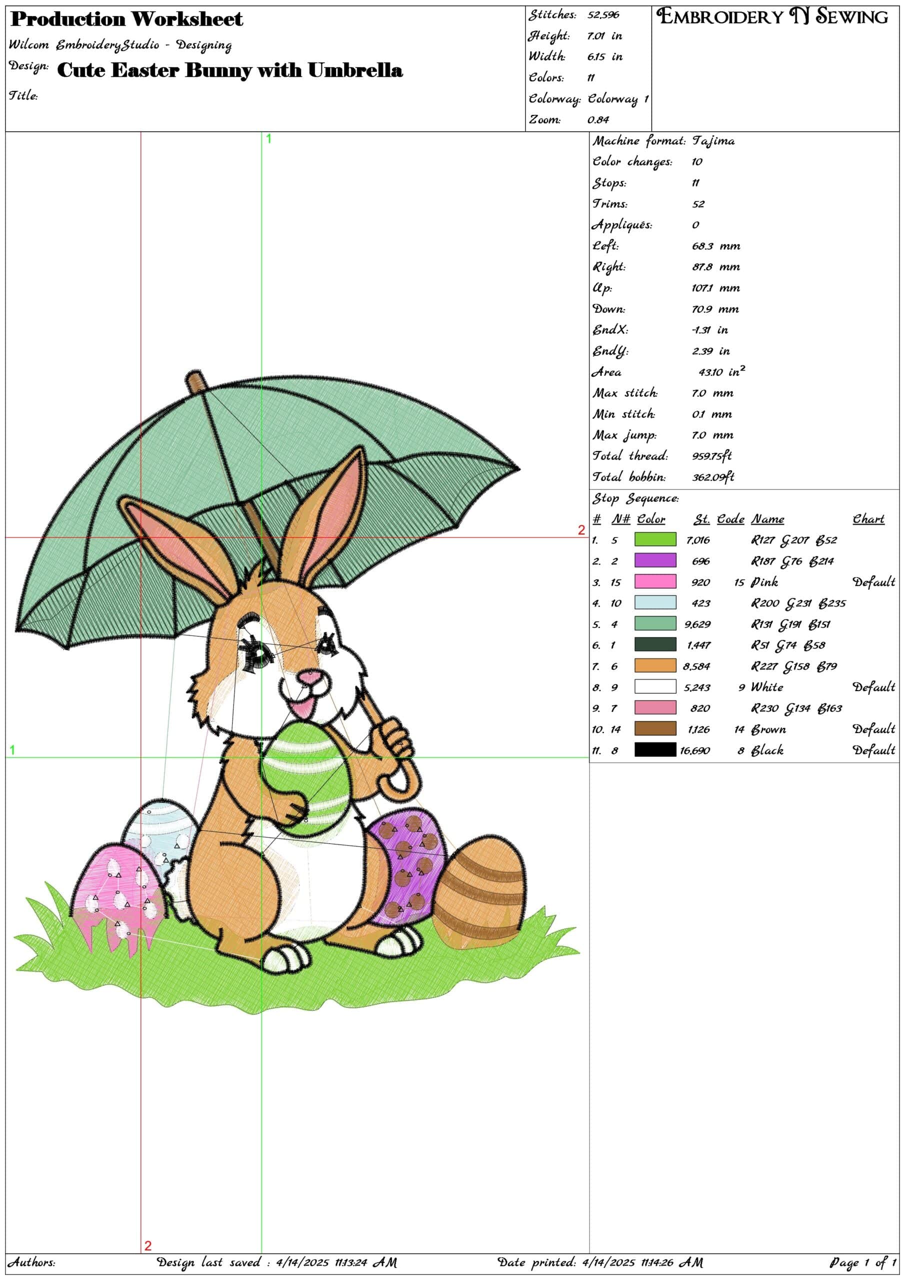Cute Easter Bunny with Umbrella- Elegant embroidery design file - instant download — view 3