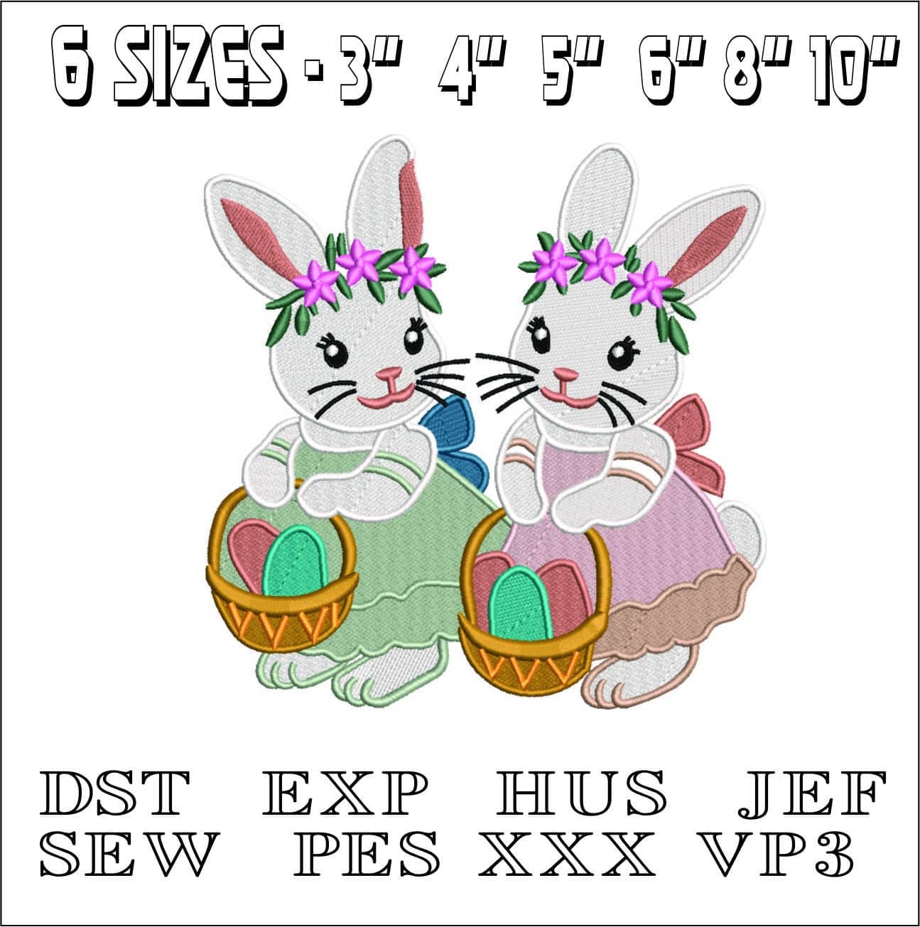 Cute Easter Bunny Girls- Elegant embroidery design file - instant download — view 2