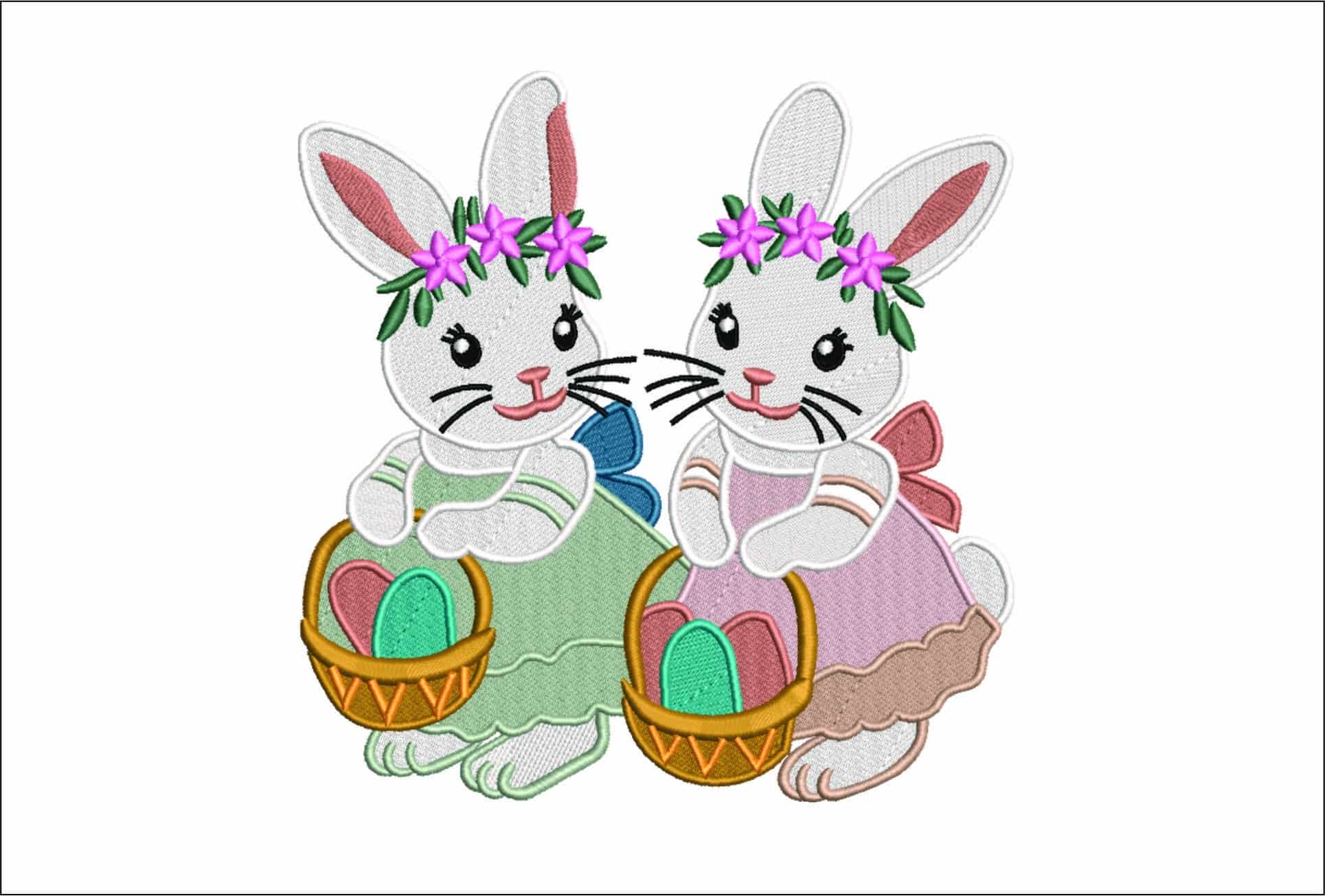 Cute Easter Bunny Girls- Elegant embroidery design file - instant download