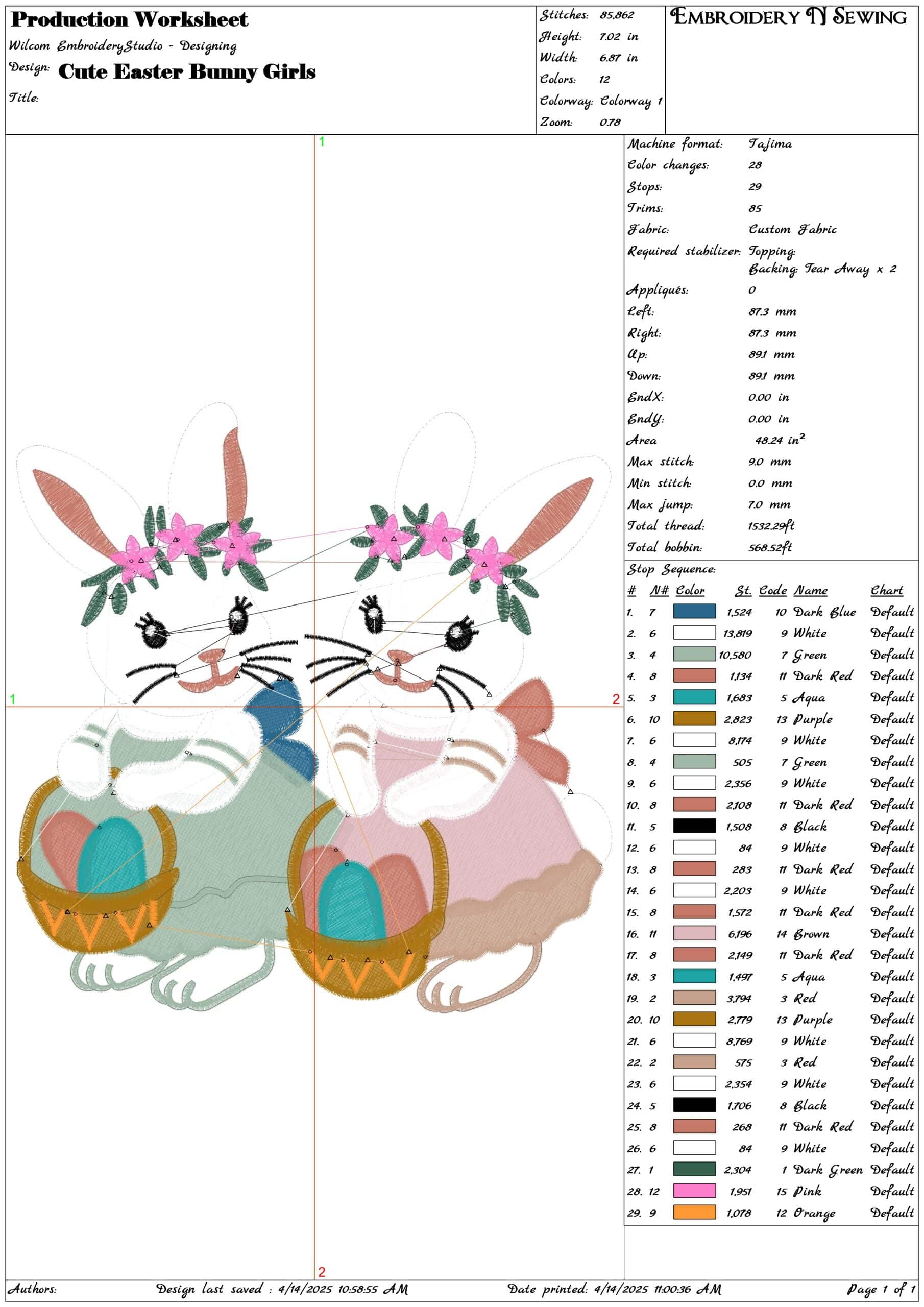 Cute Easter Bunny Girls- Elegant embroidery design file - instant download — view 3