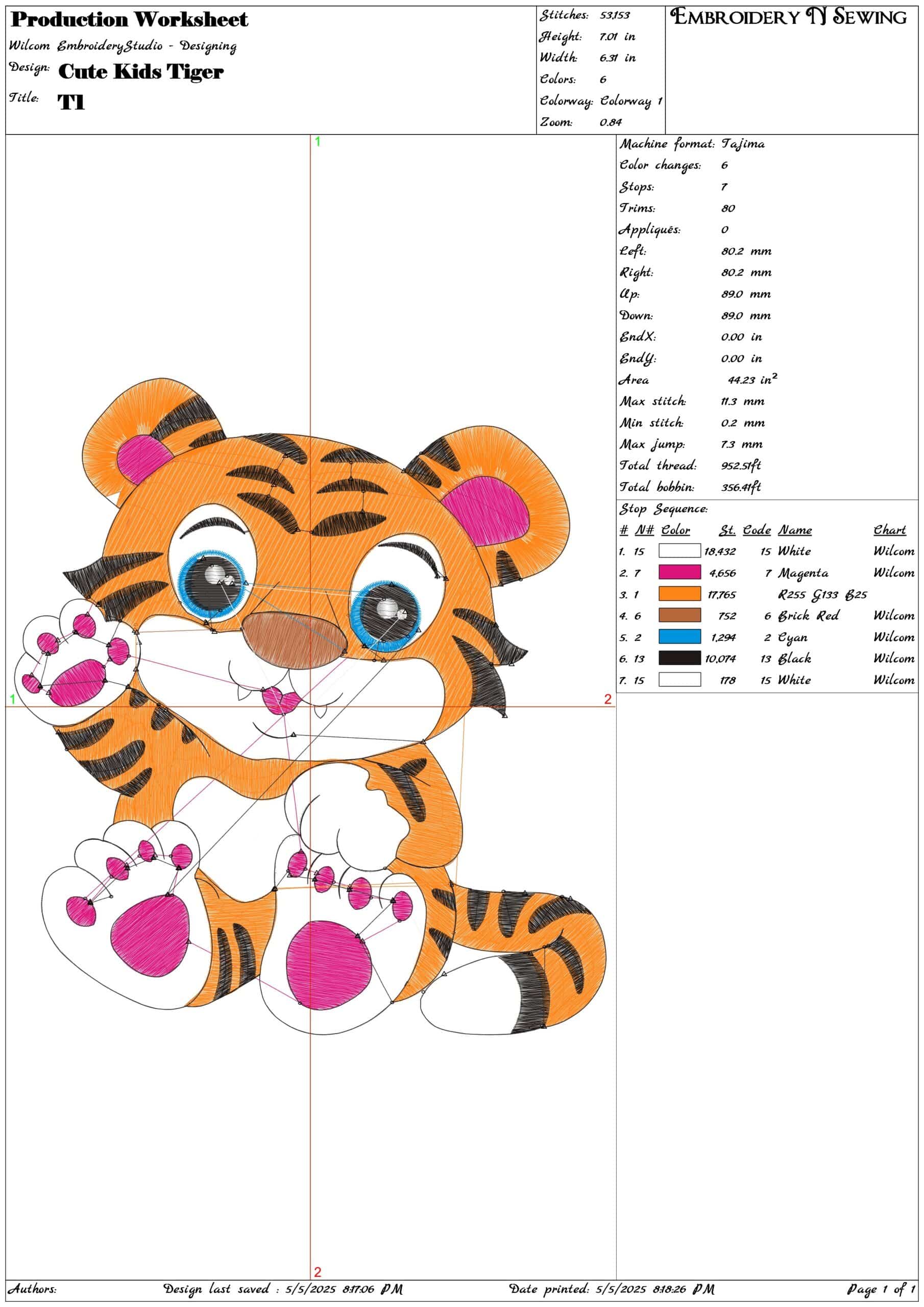 Cute Kids Tiger- Elegant embroidery design file - instant download — view 3