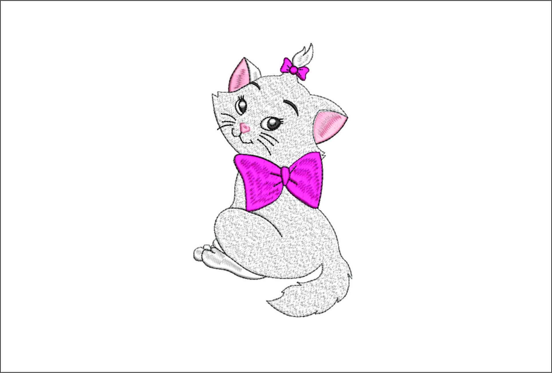 Cute Kitten with Bow- Elegant embroidery design file - instant download