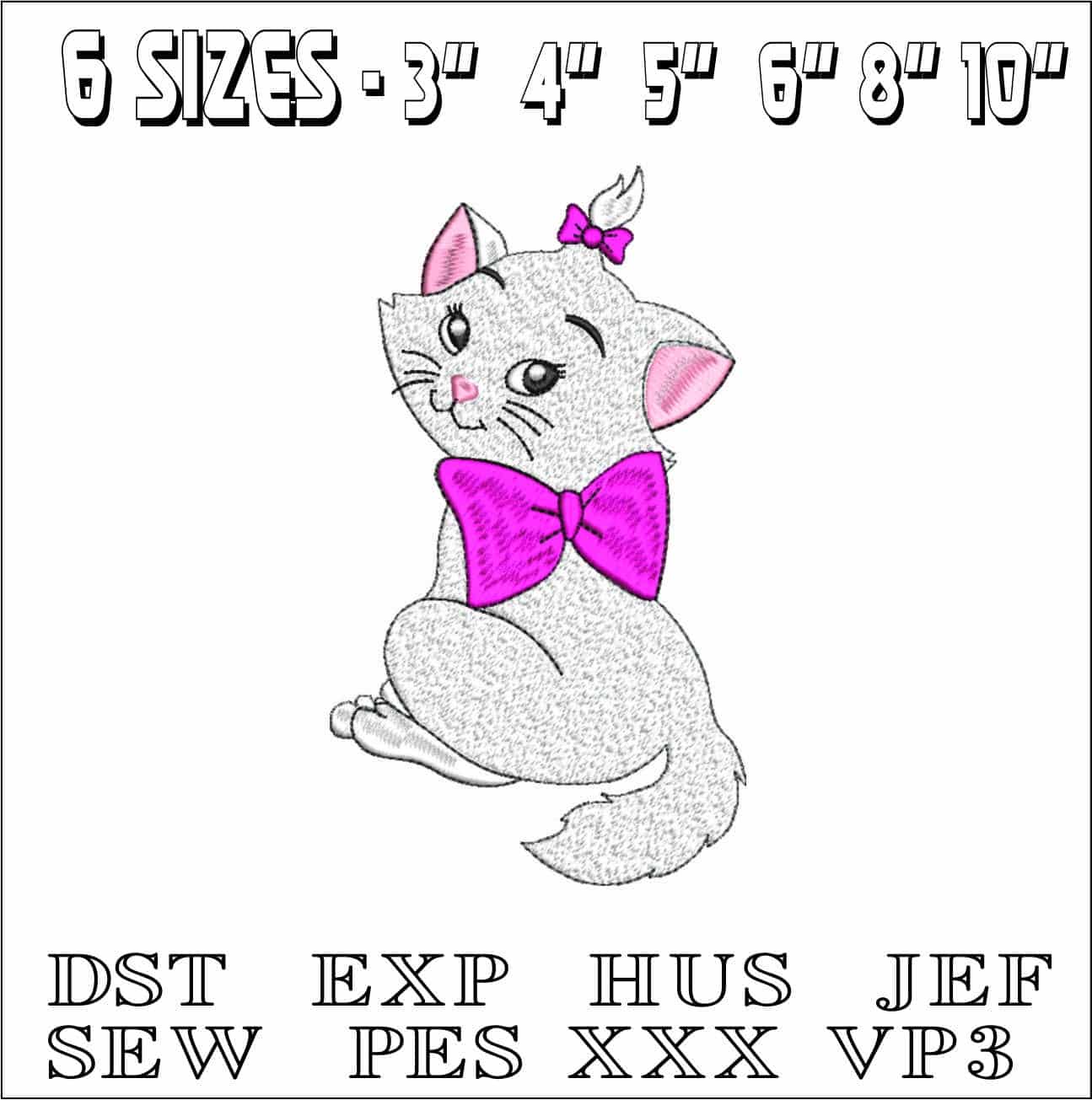 Cute Kitten with Bow- Elegant embroidery design file - instant download — view 2