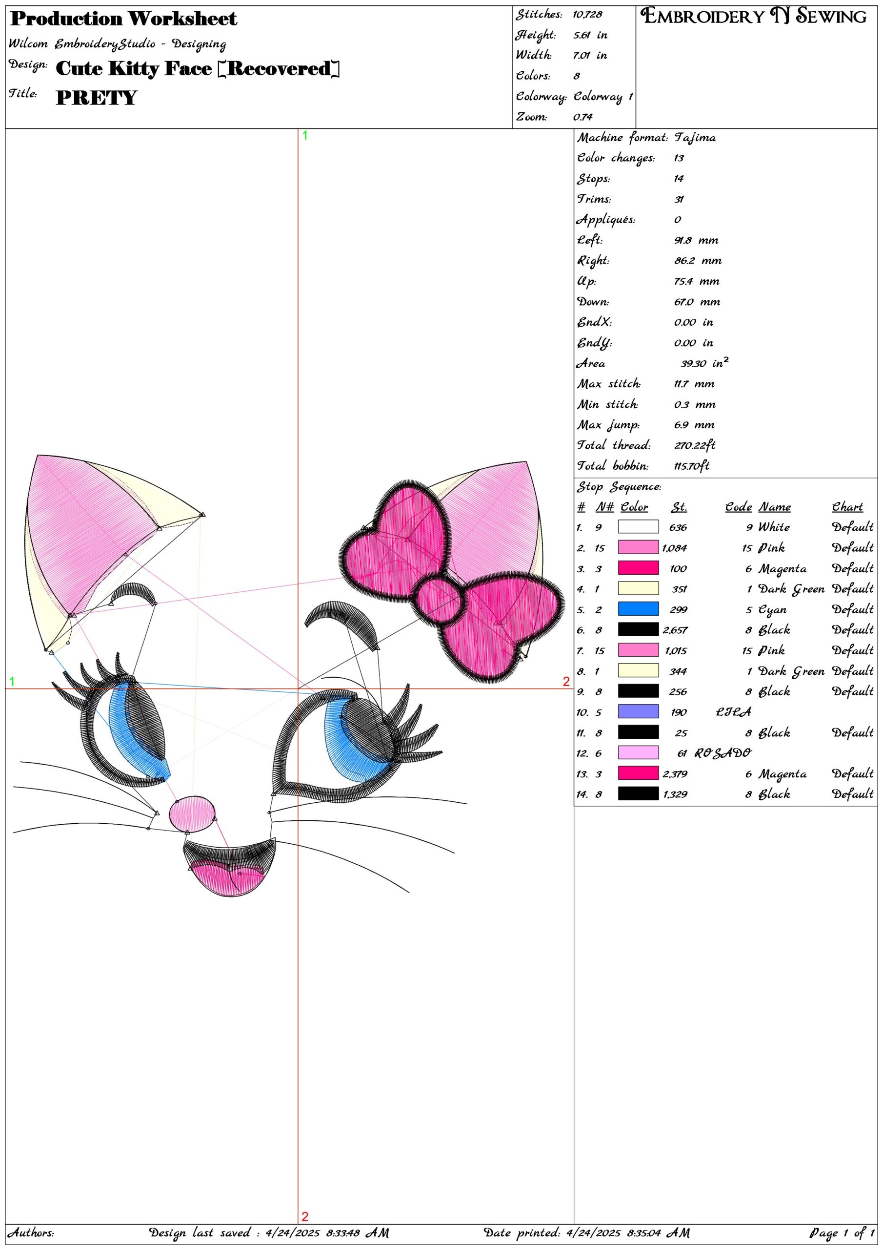 Cute Kitty Face- Elegant embroidery design file - instant download — view 3