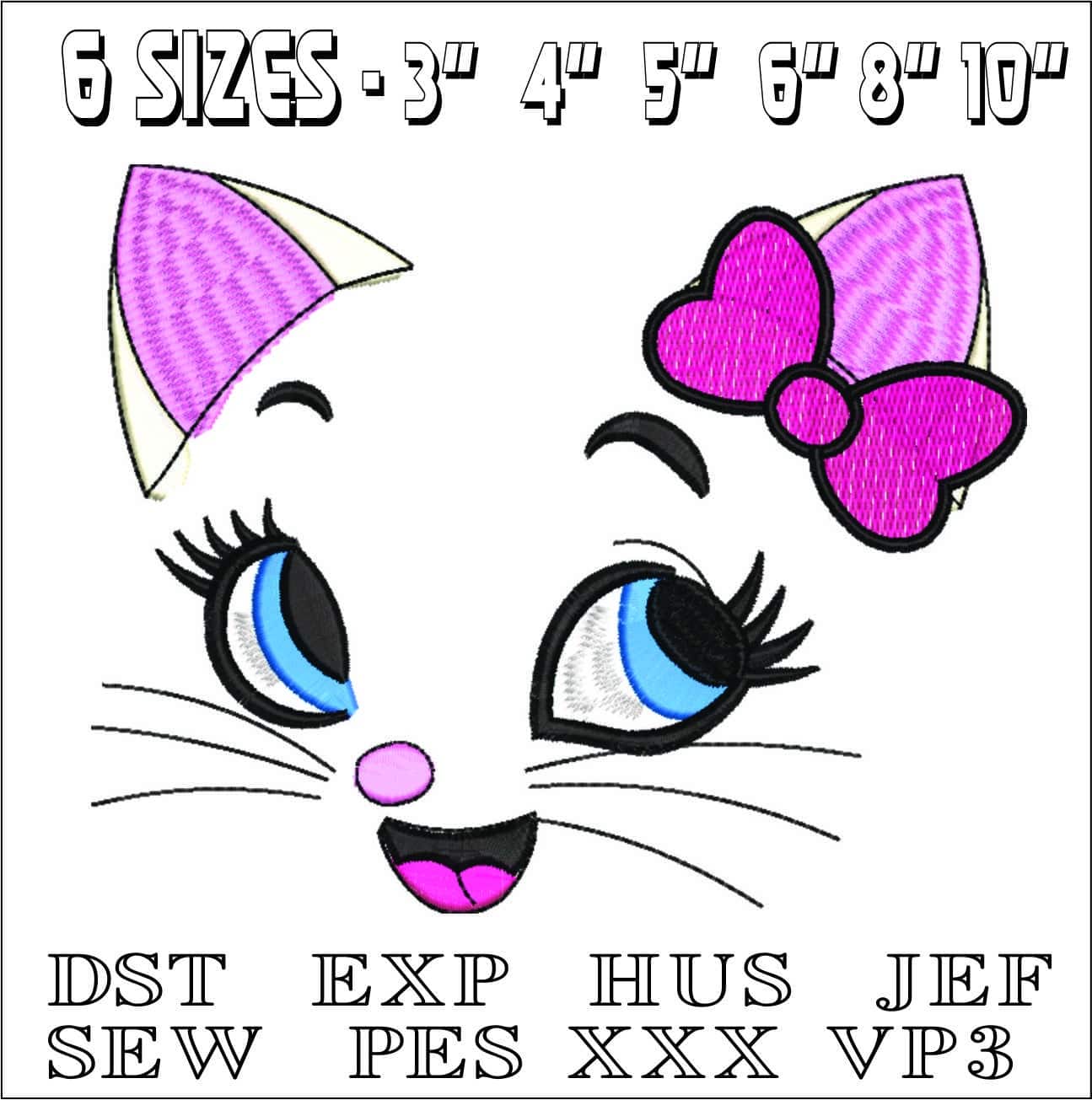 Cute Kitty Face- Elegant embroidery design file - instant download — view 2