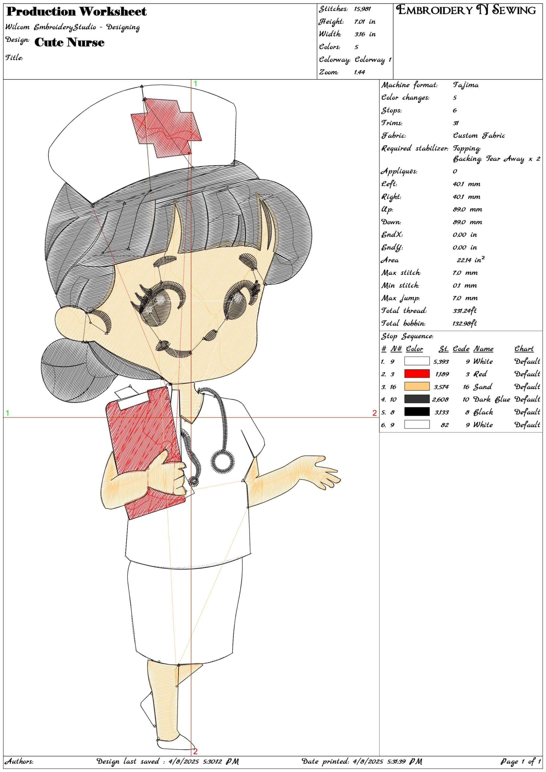 Cute Nurse- Elegant embroidery design file - instant download — view 3