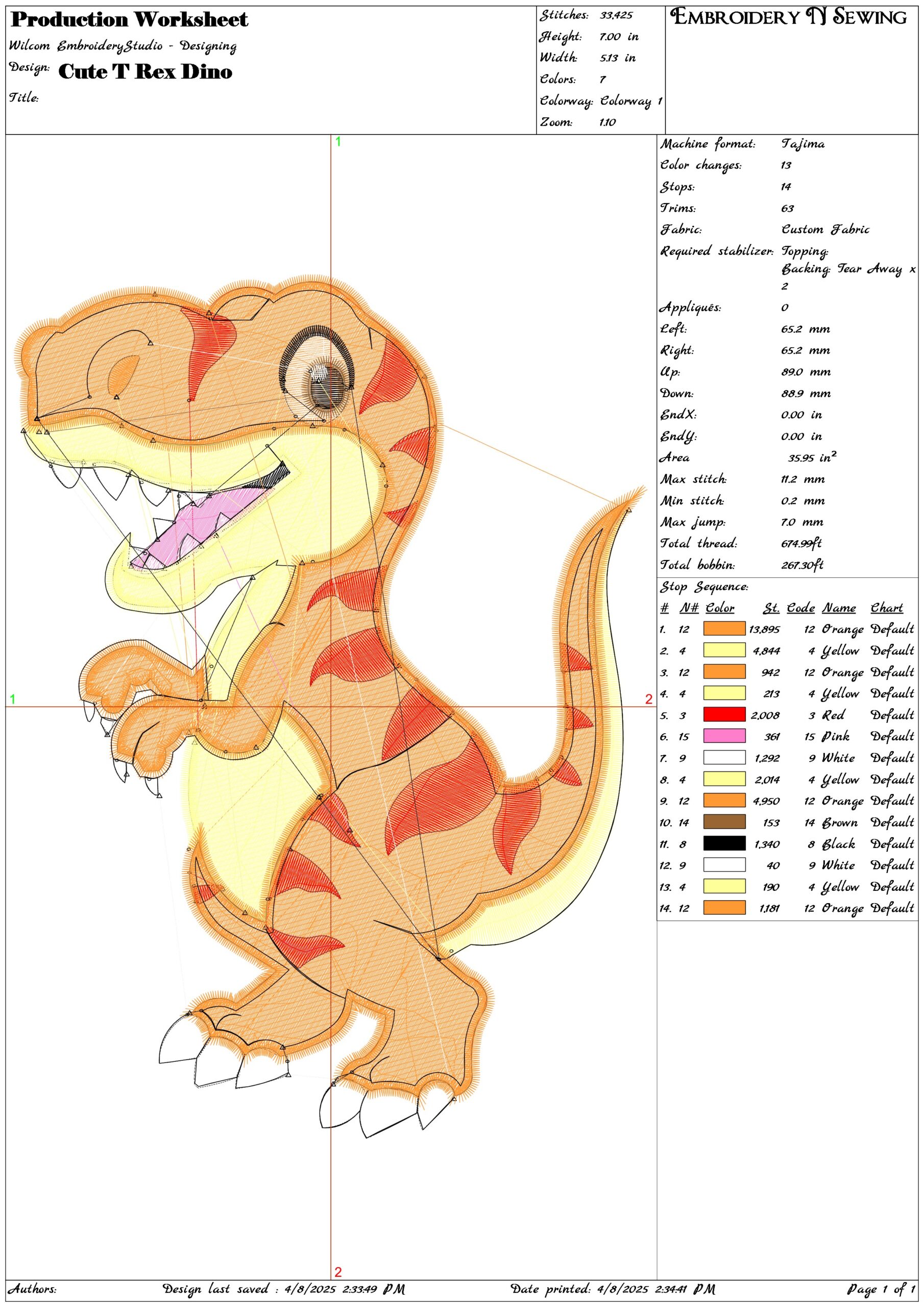 Cute T Rex Dino- Elegant embroidery design file - instant download — view 3