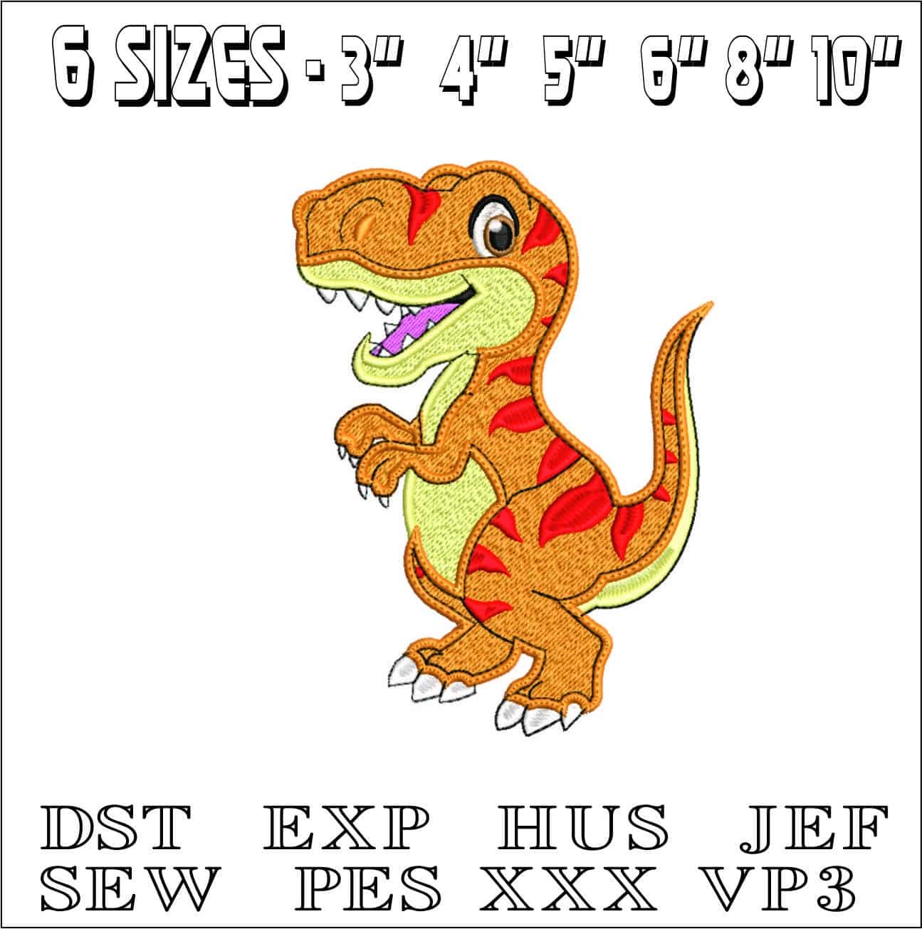 Cute T Rex Dino- Elegant embroidery design file - instant download — view 2