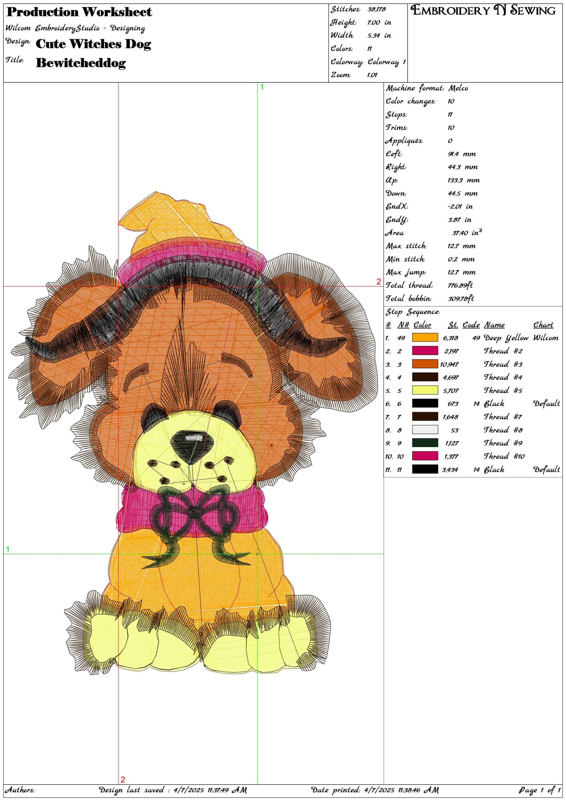Cute Witches Dog- Elegant embroidery design file - instant download — view 3