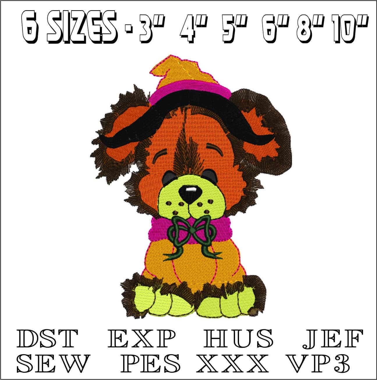 Cute Witches Dog- Elegant embroidery design file - instant download — view 2