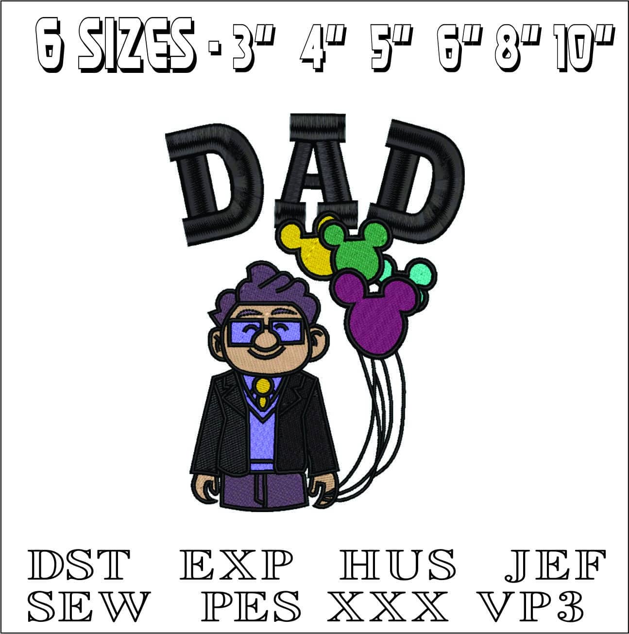 Dad Mickey Balloons- Elegant embroidery design file - instant download — view 2