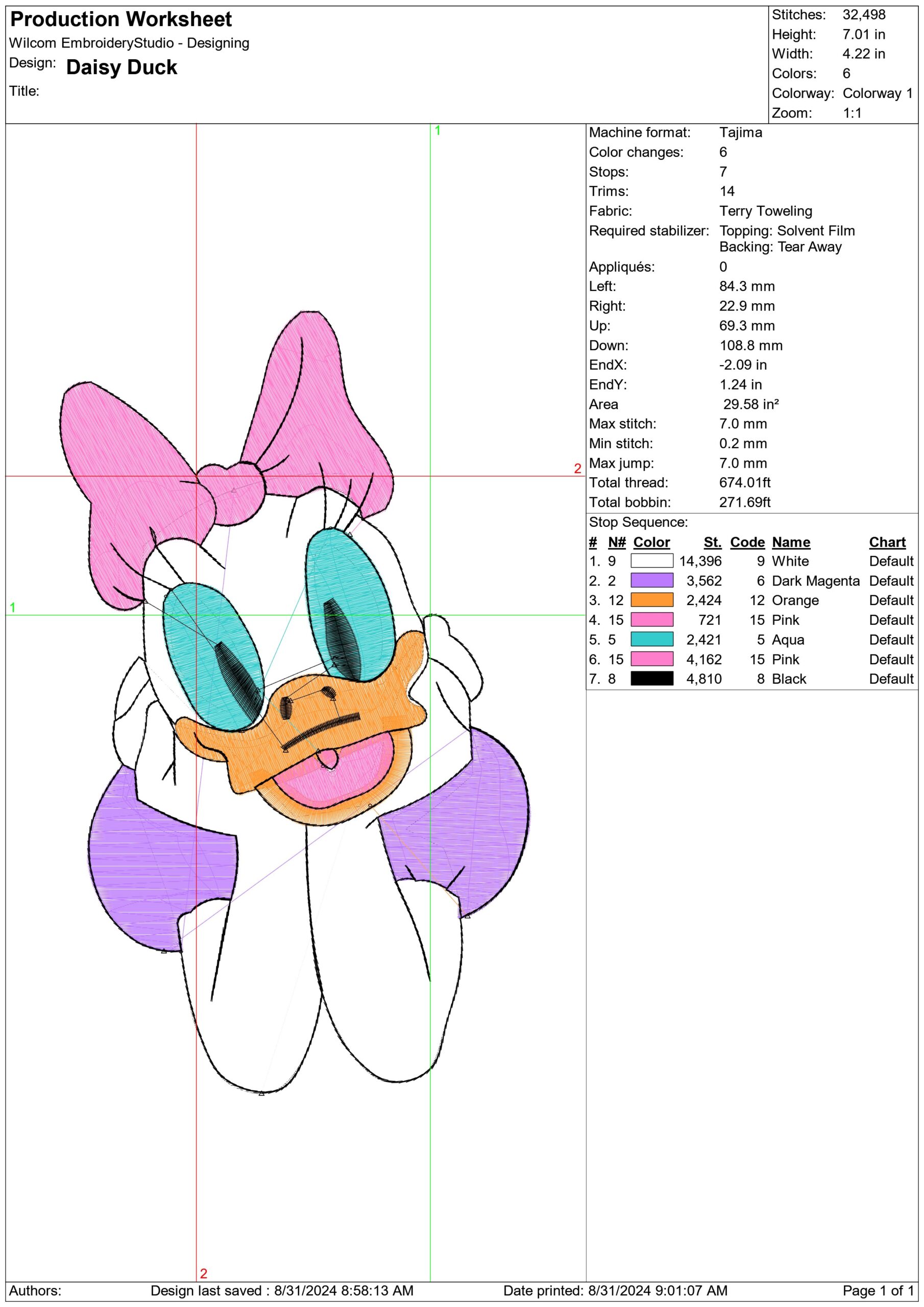 Daisy Duck- Elegant embroidery design file - instant download — view 3