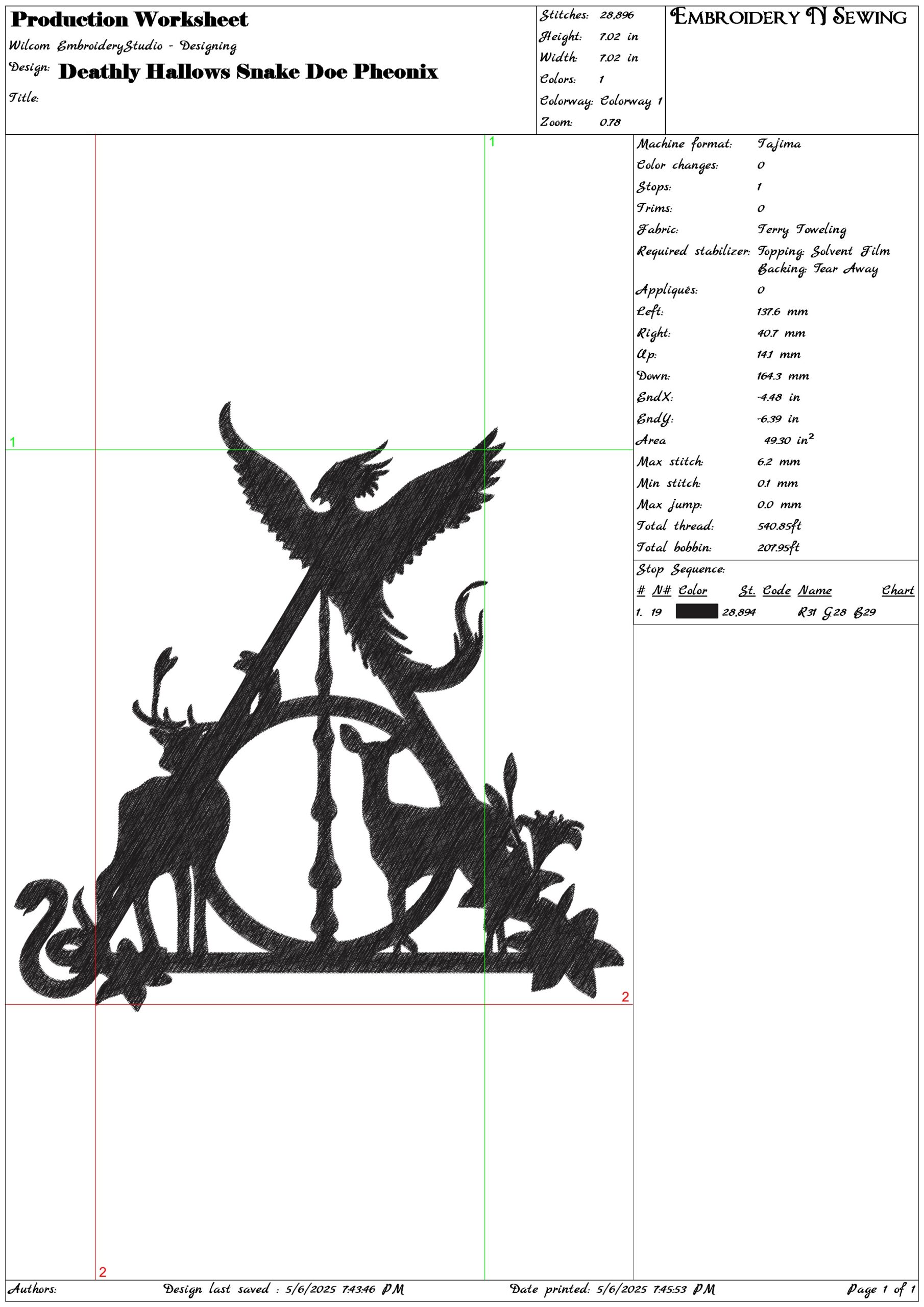 Deathly Hallows Snake Doe Pheonix- Elegant embroidery design file - instant download — view 3