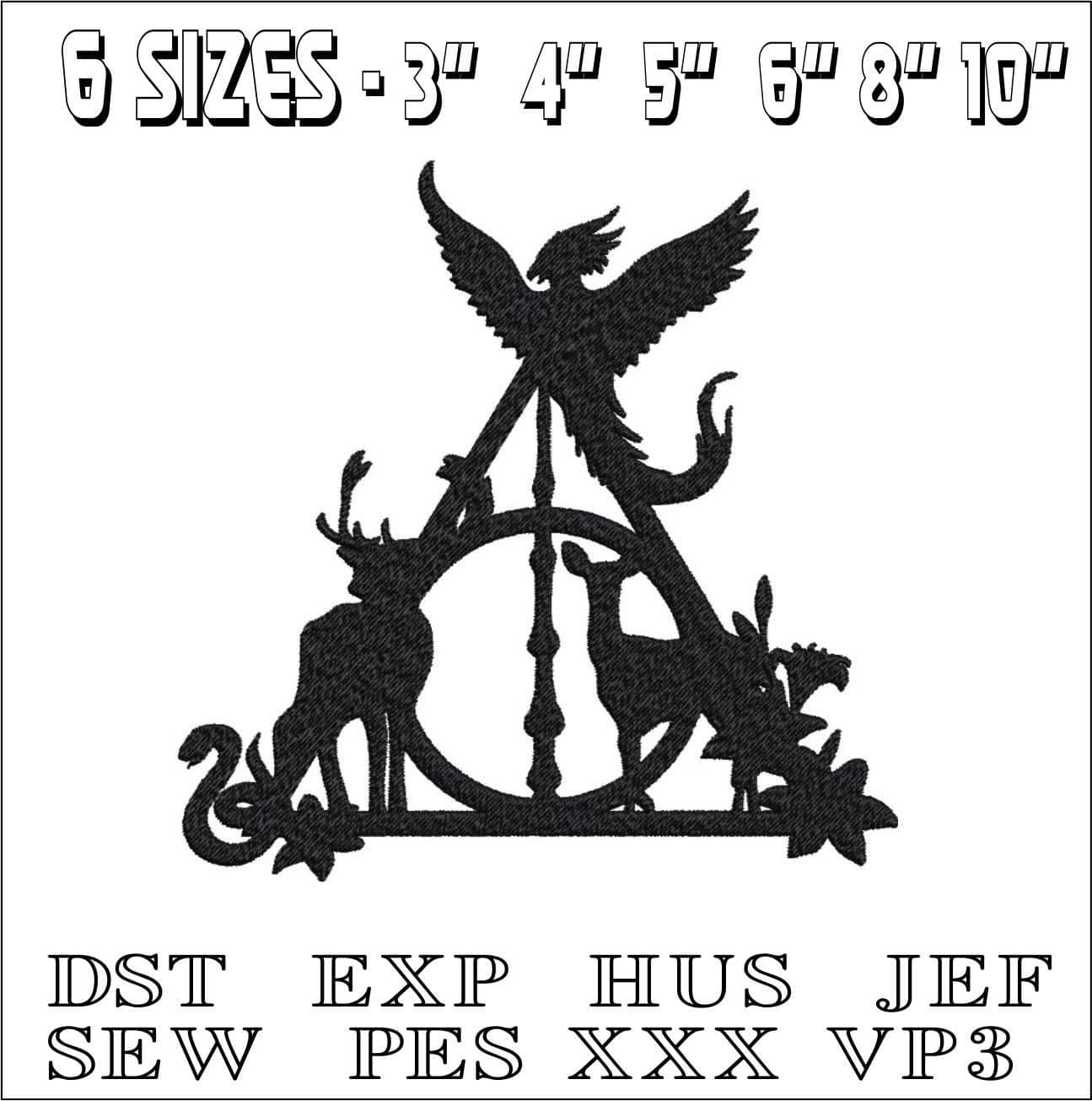 Deathly Hallows Snake Doe Pheonix- Elegant embroidery design file - instant download — view 2