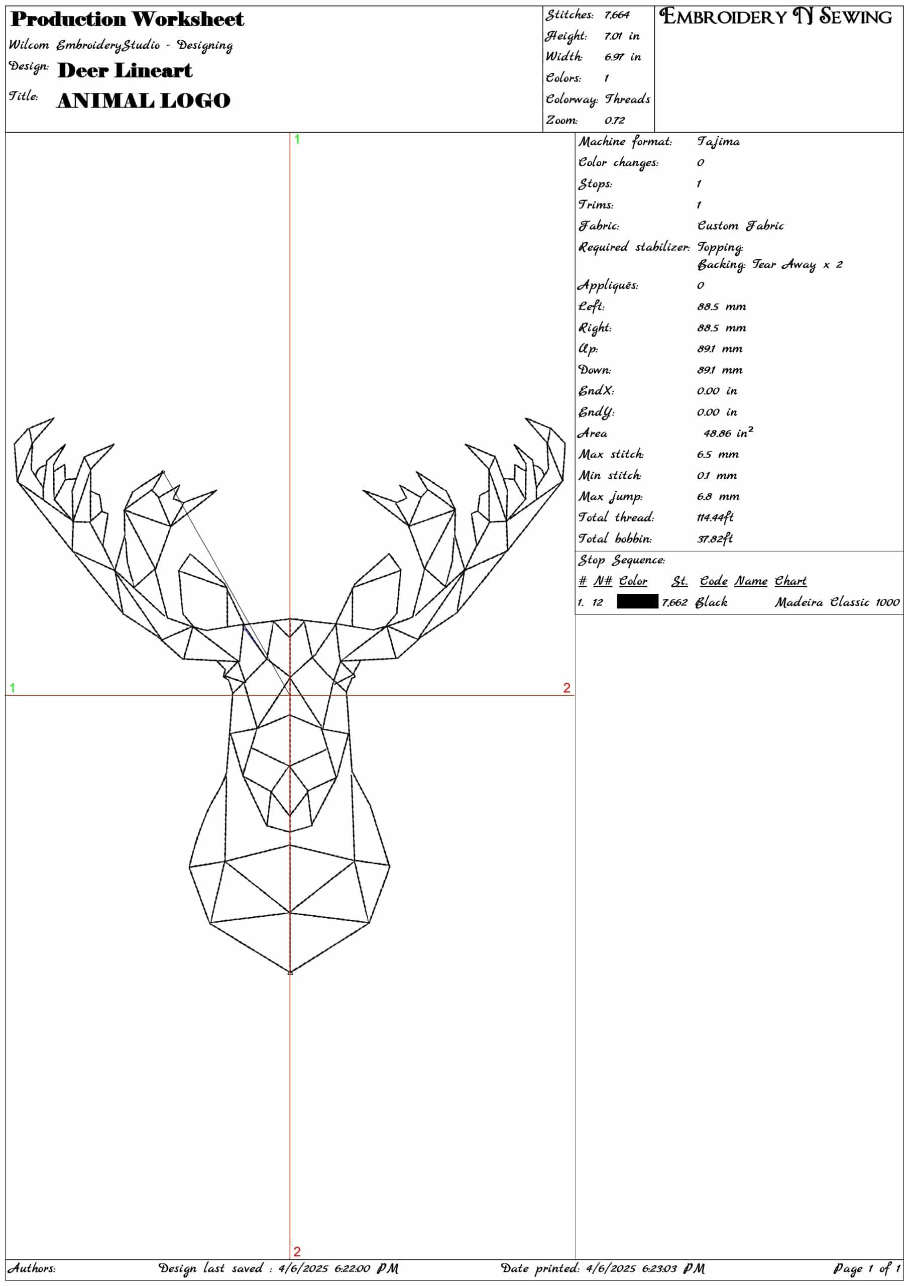 Deer Line art- Elegant embroidery design file - instant download — view 3