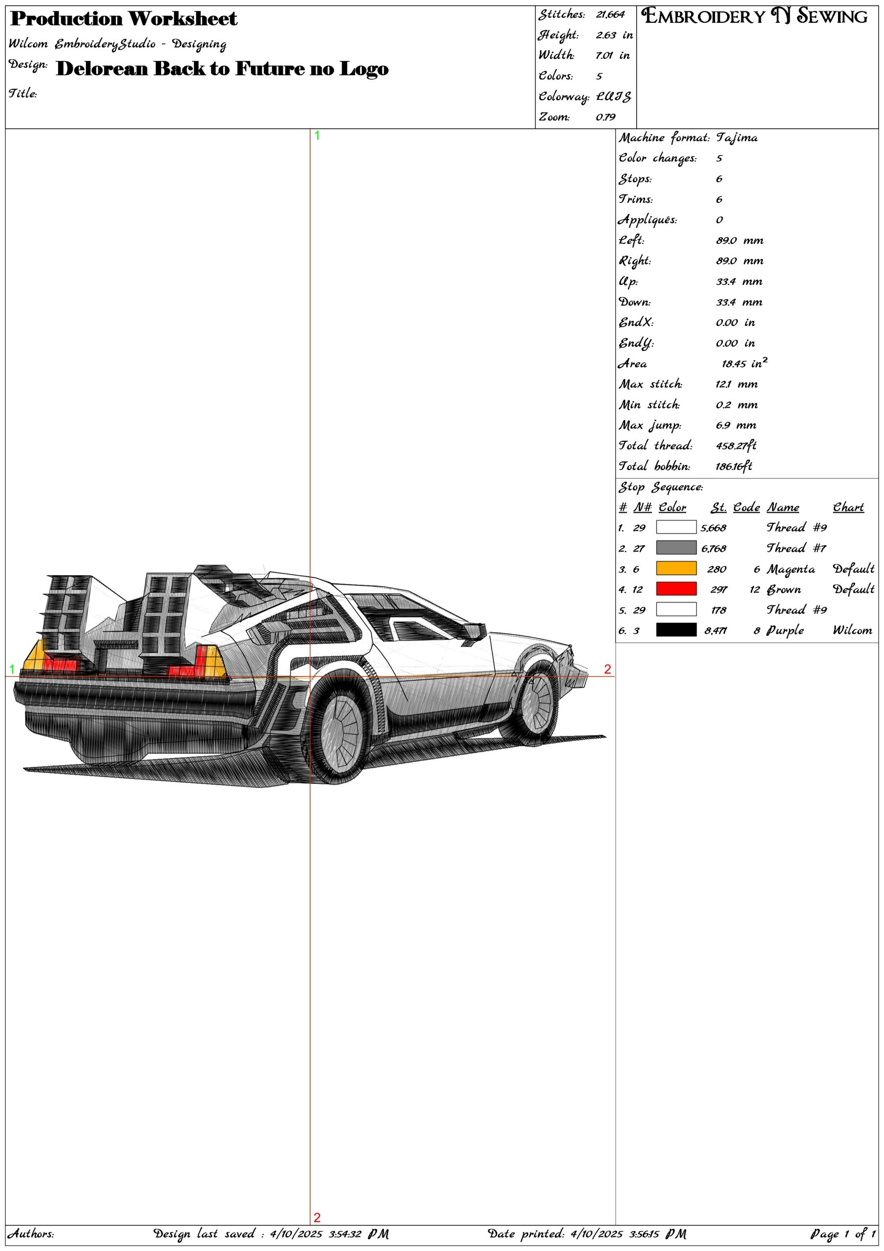 Delorean Back to Future no Logo- Elegant embroidery design file - instant download — view 3