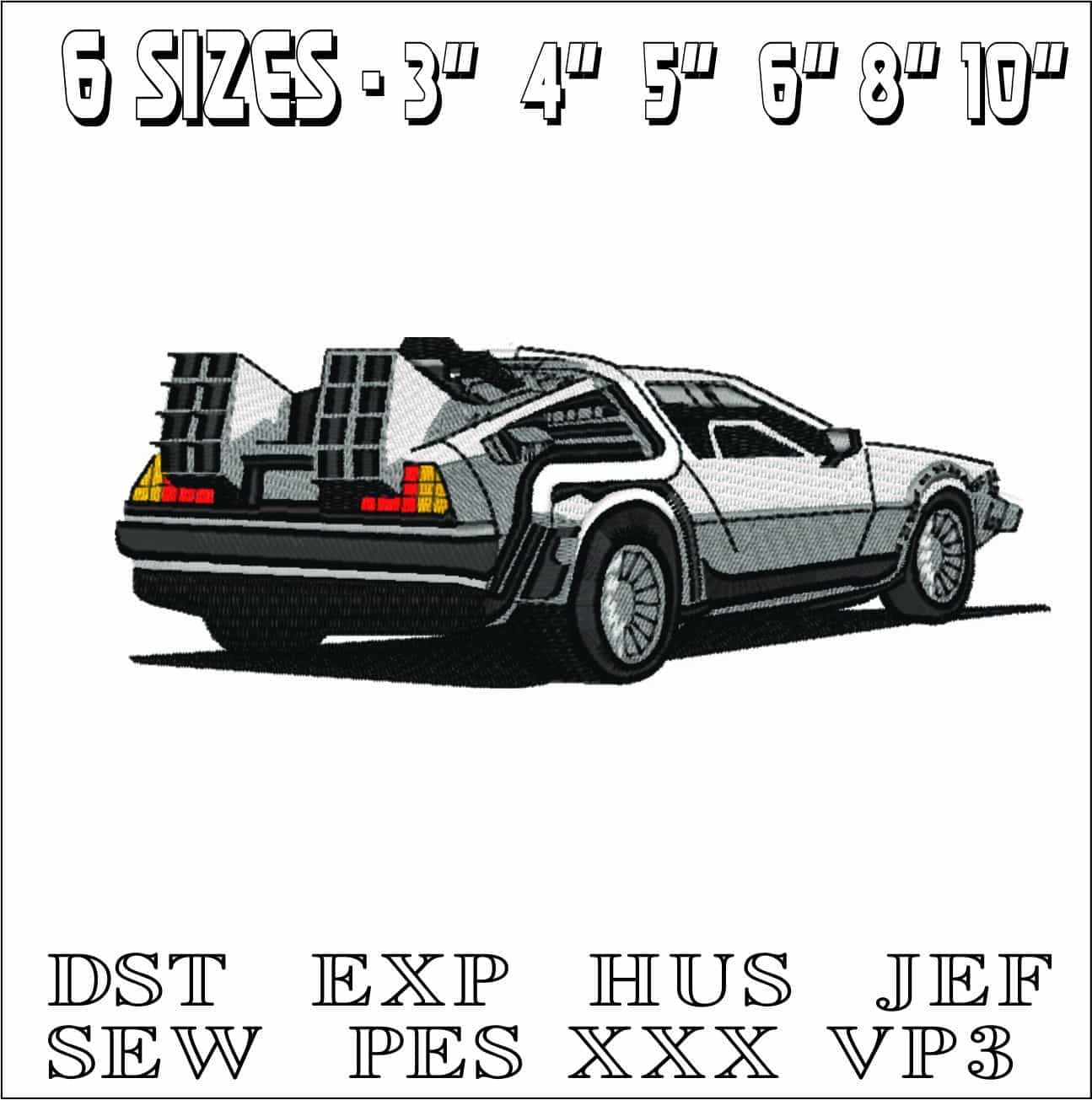 Delorean Back to Future no Logo- Elegant embroidery design file - instant download — view 2