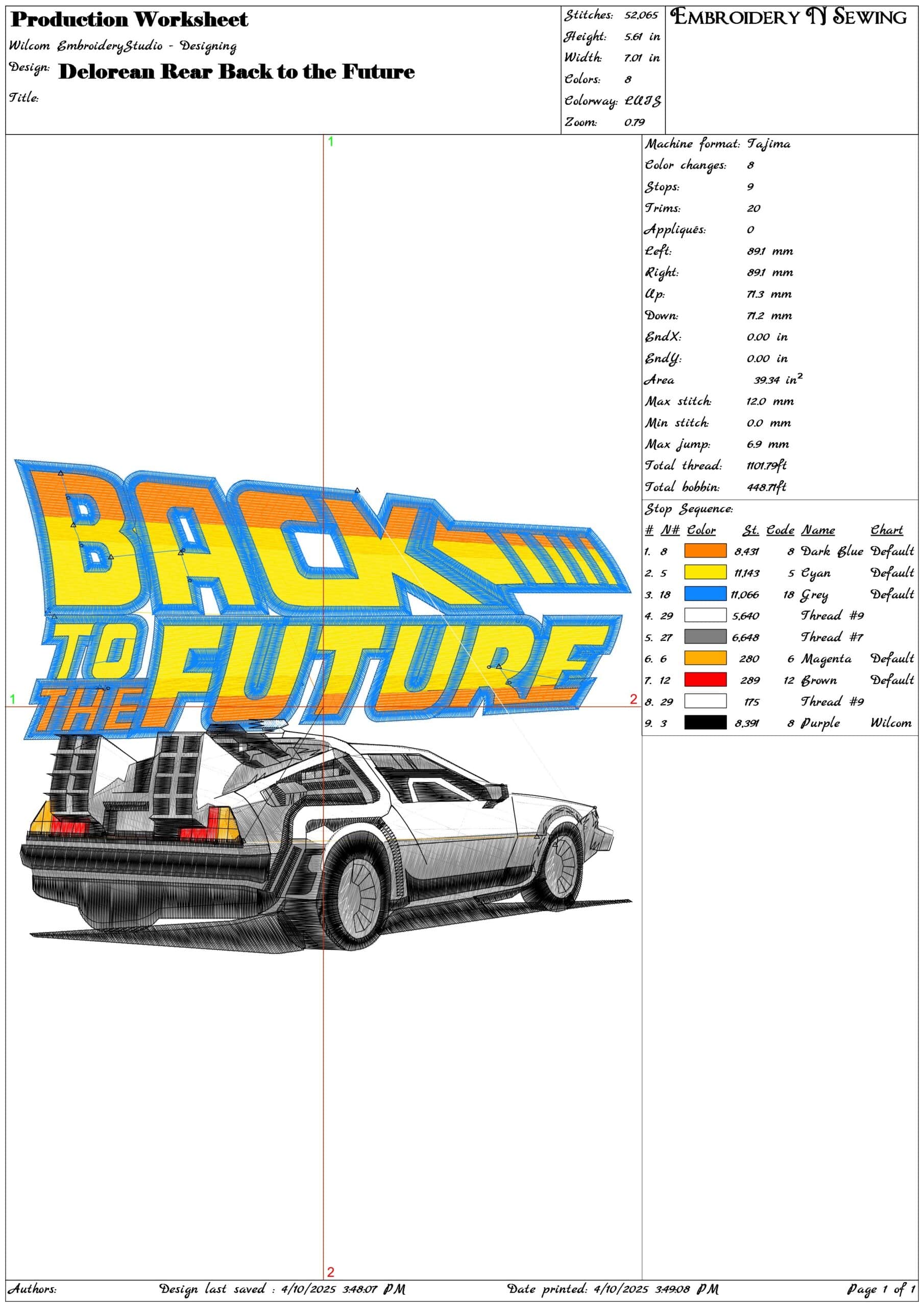 Delorean Rear Back to the Future- Elegant embroidery design file - instant download — view 3