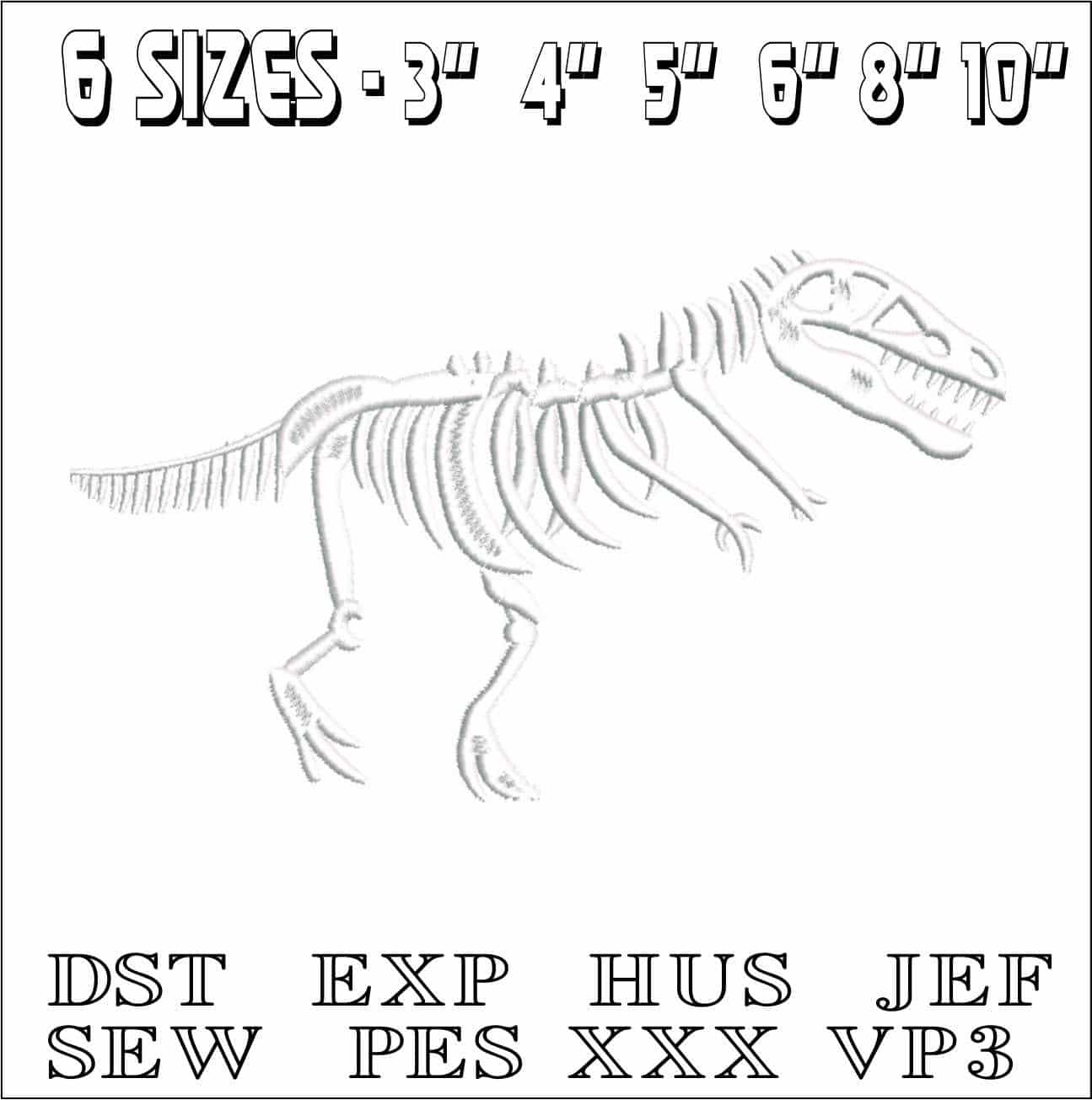 Dinosaur T Rex Skeleton- Elegant embroidery design file - instant download — view 2