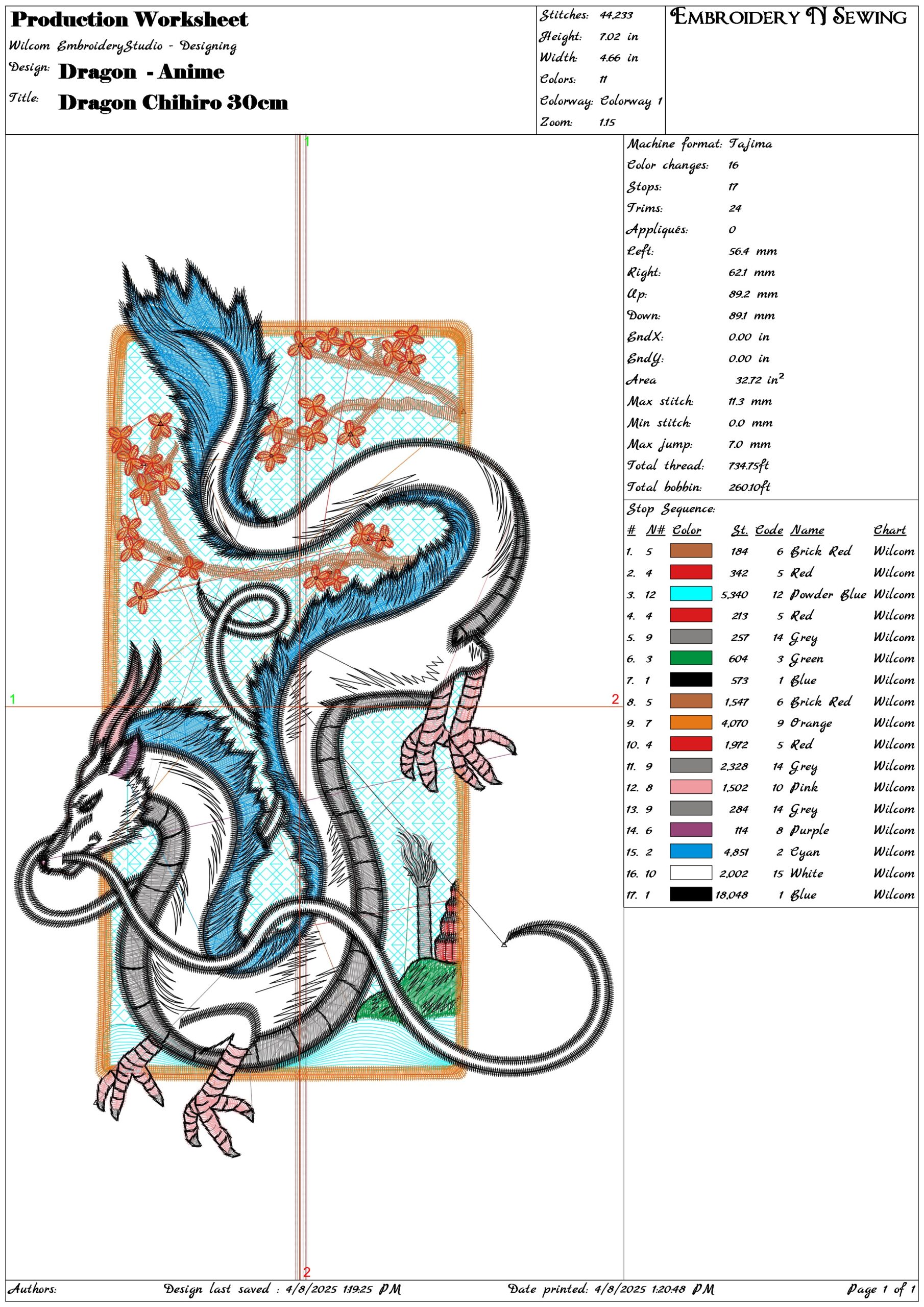 Dragon  - Anime- Elegant embroidery design file - instant download — view 3