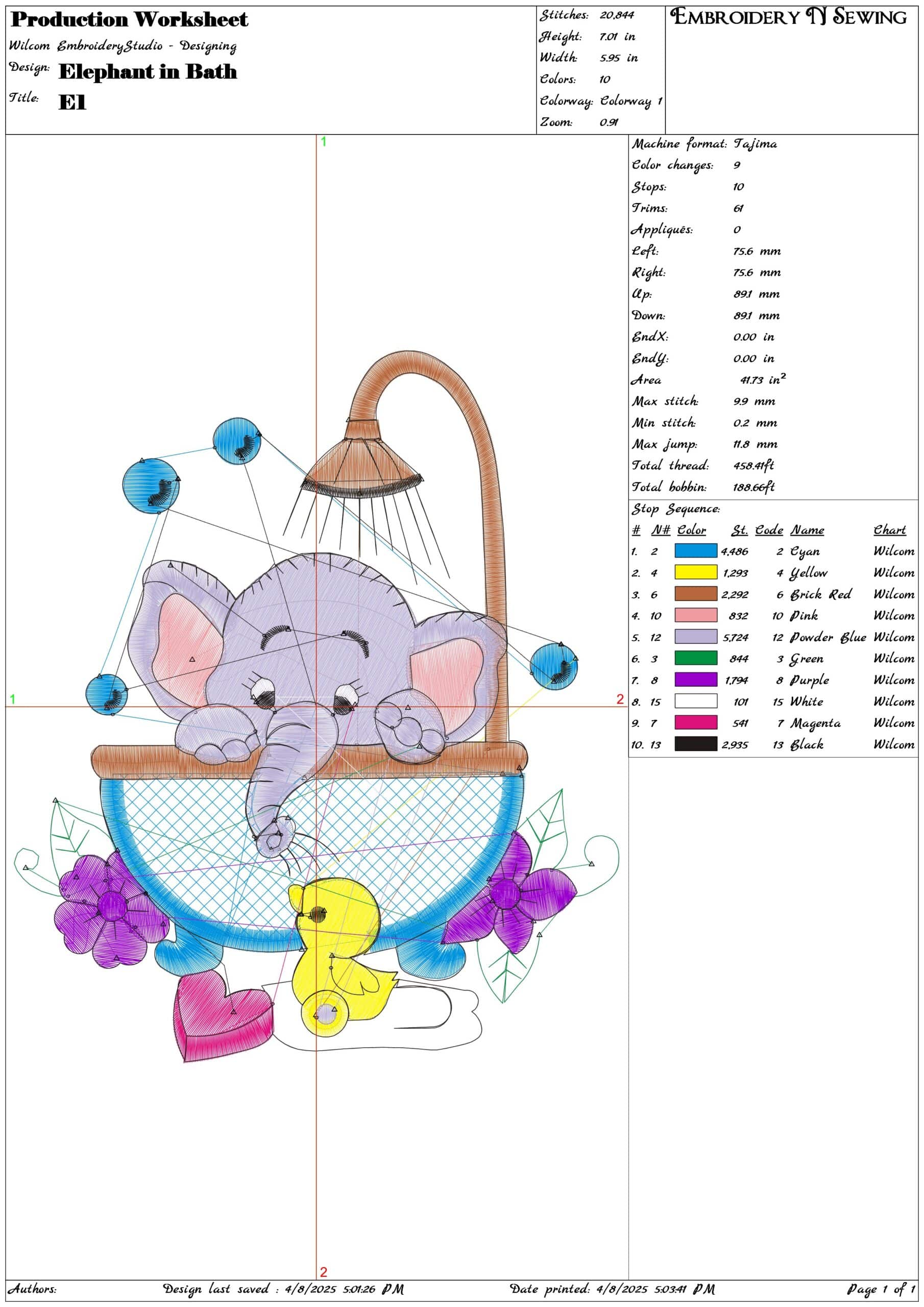 Elephant in Bath- Elegant embroidery design file - instant download — view 3