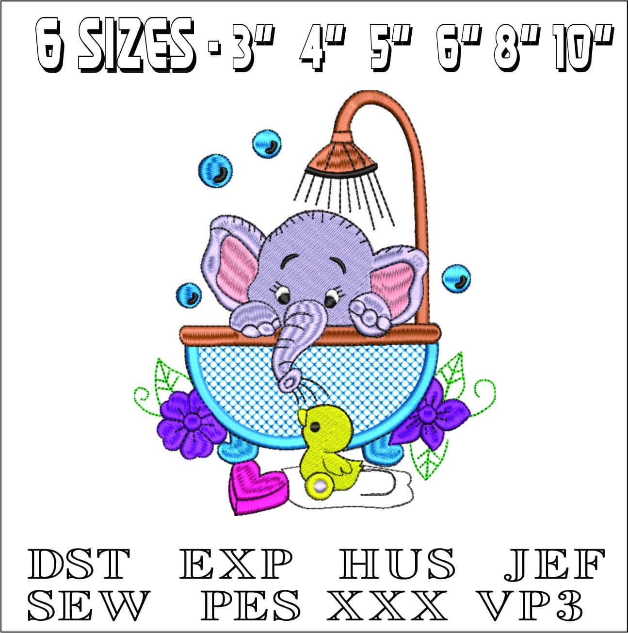 Elephant in Bath- Elegant embroidery design file - instant download — view 2