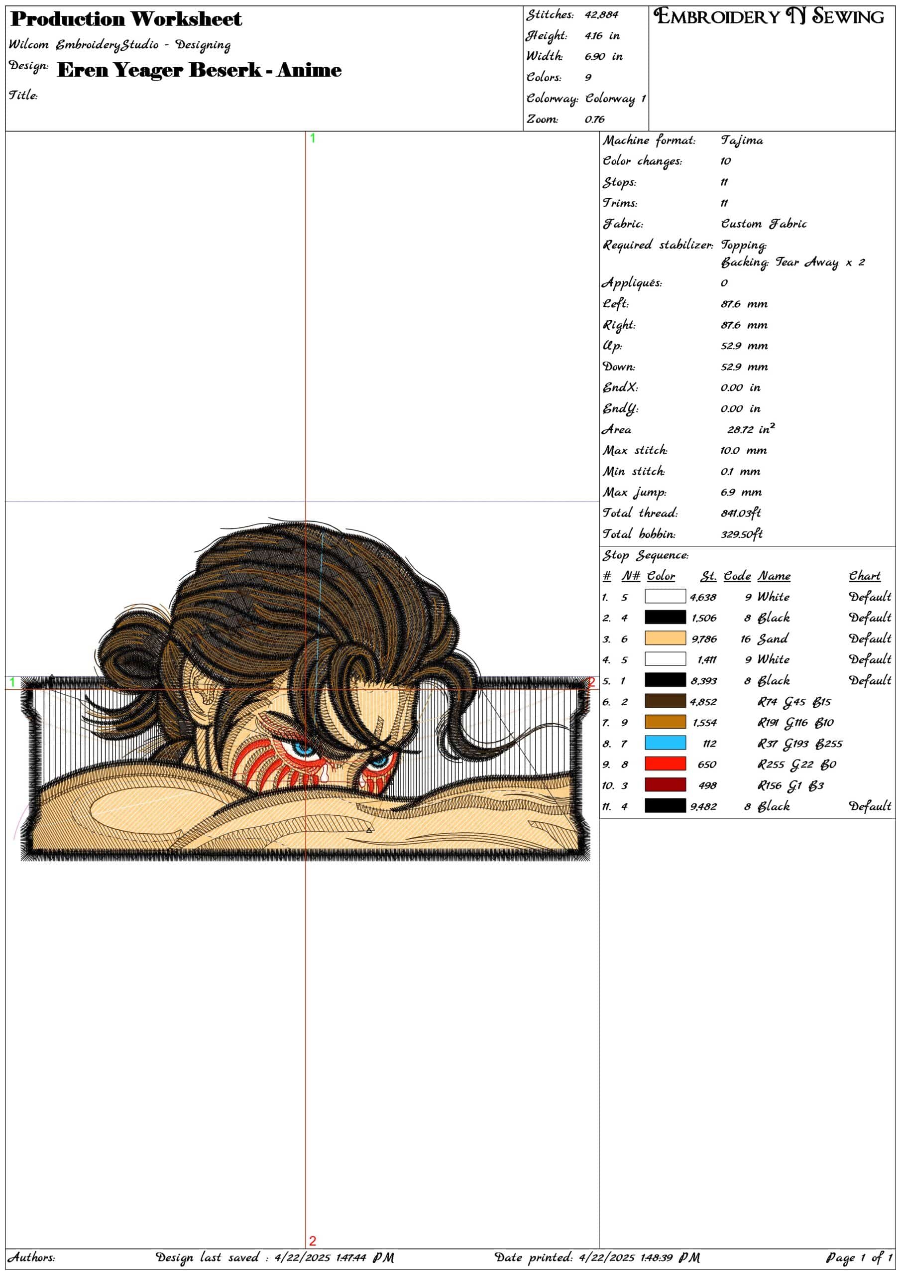 Eren Yeager Beserk - Anime- Elegant embroidery design file - instant download — view 3