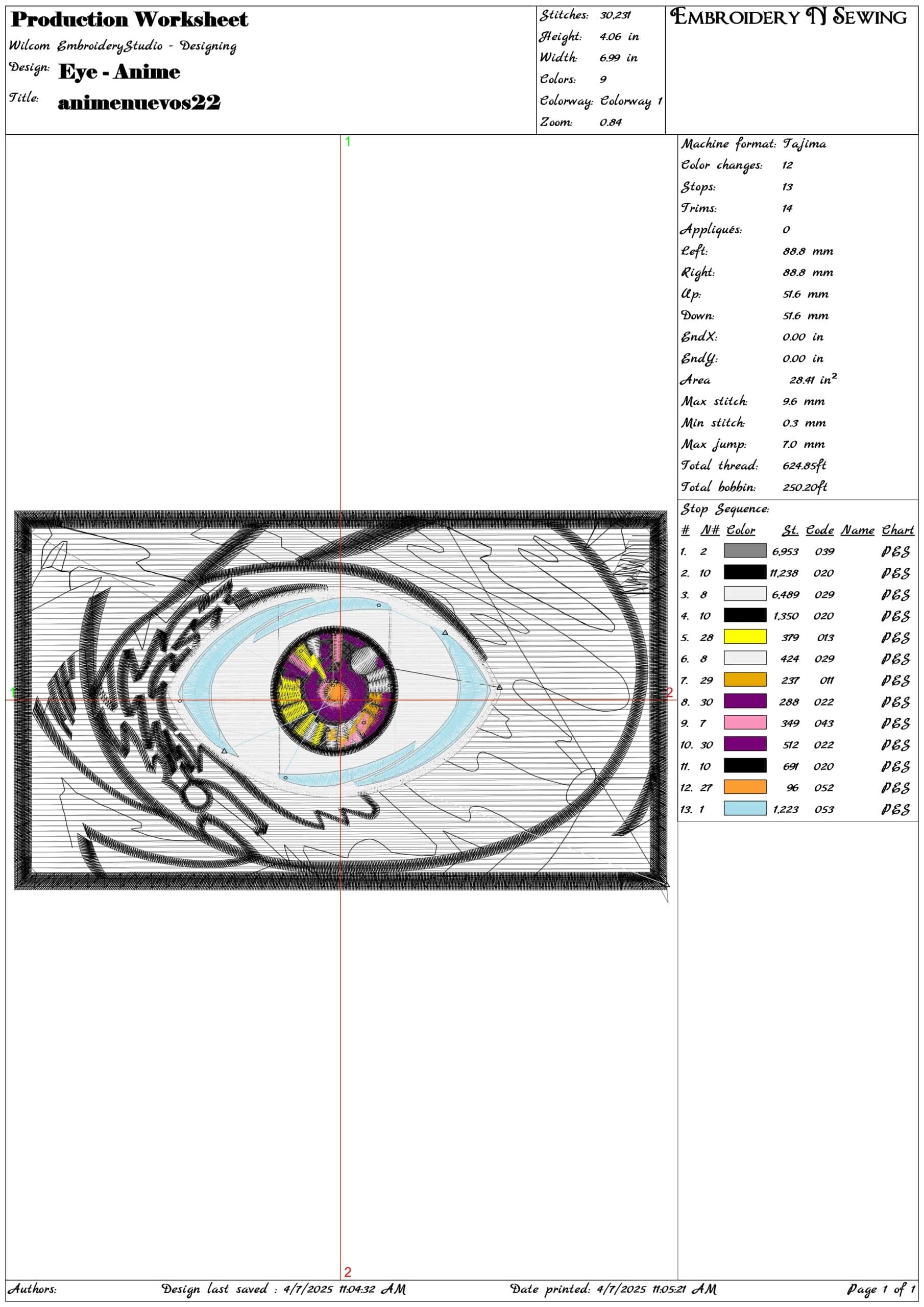 Eye - Anime-Elegant embroidery design file - instant download — view 3