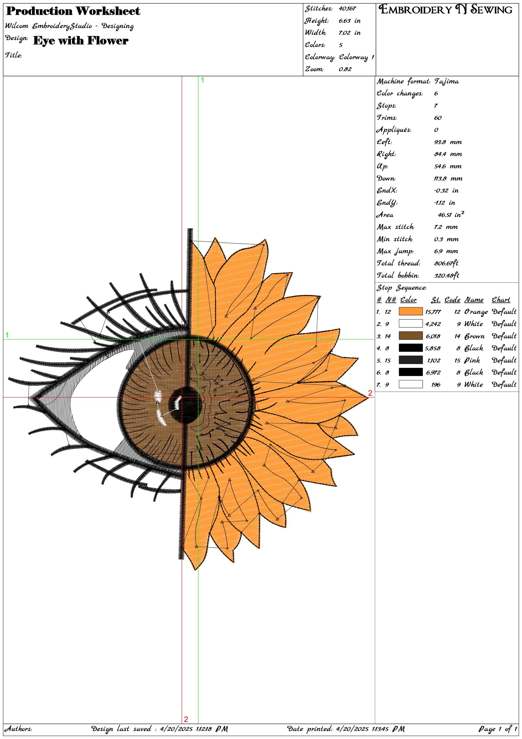 Eye with Flower - Anime- Elegant embroidery design file - instant download — view 3