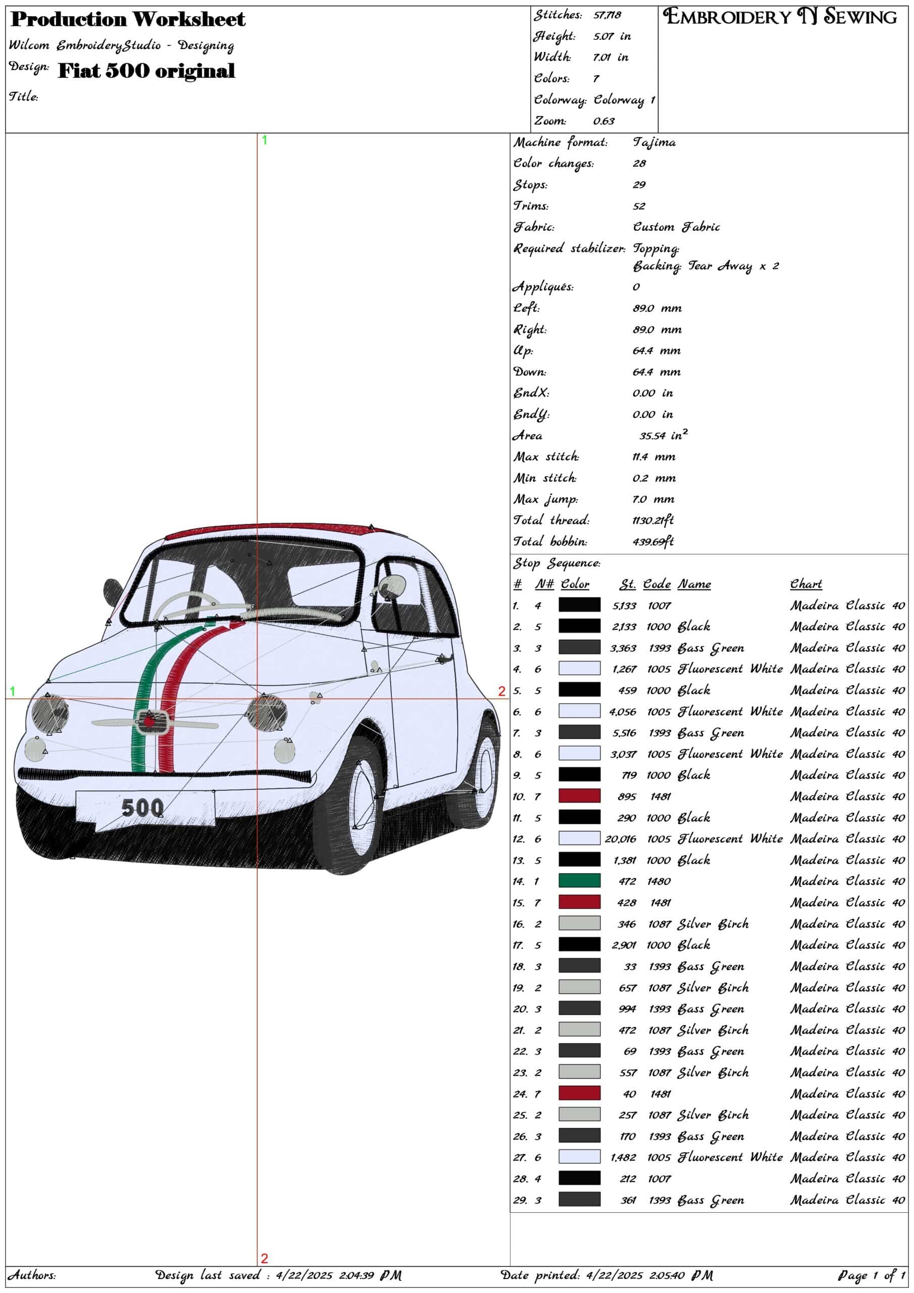Fiat 500 original - Anime- Elegant embroidery design file - instant download — view 3