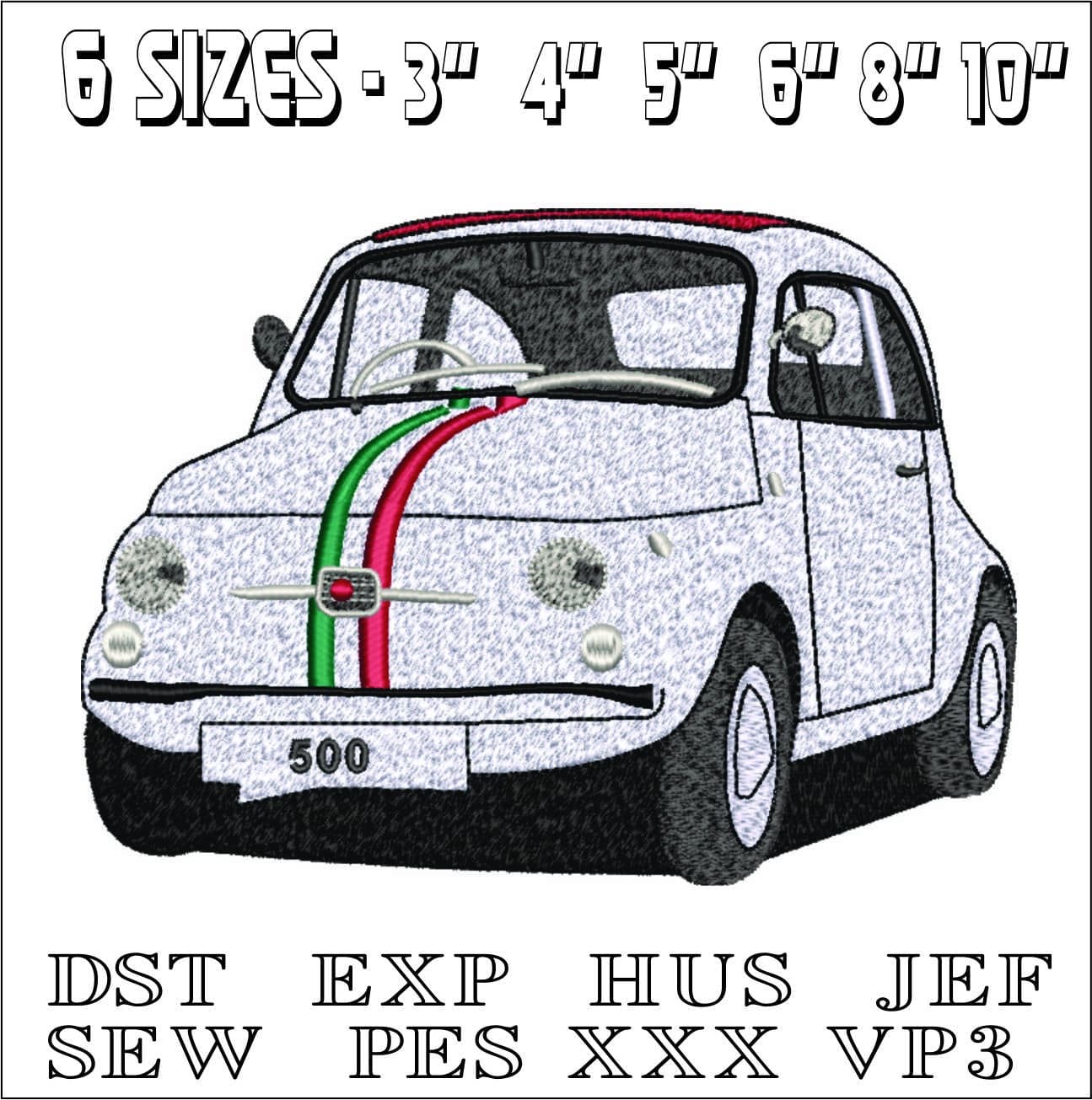 Fiat 500 original - Anime- Elegant embroidery design file - instant download — view 2