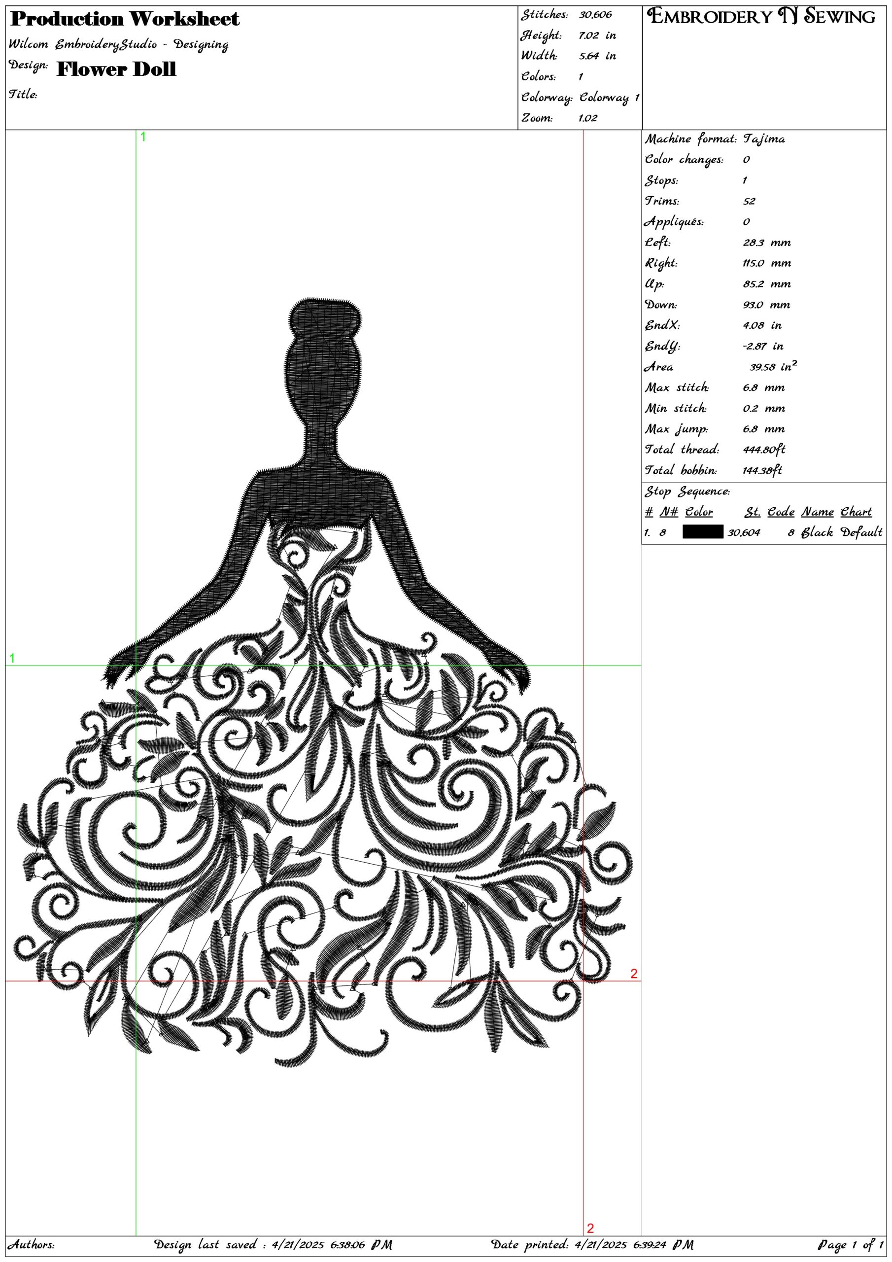 Flower doll- Elegant embroidery design file - instant download — view 3