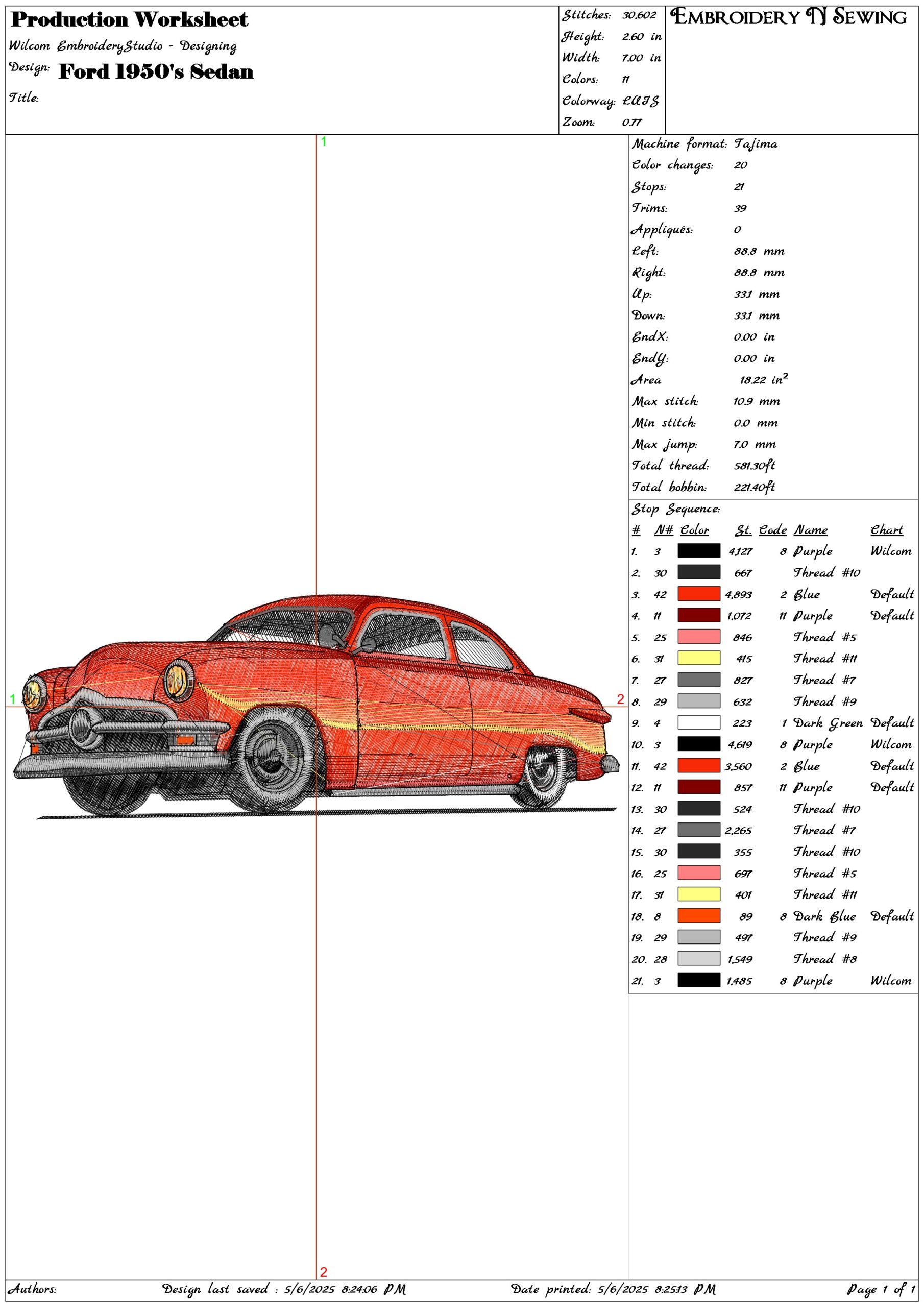 Ford 1950's Sedan- Elegant embroidery design file - instant download — view 3