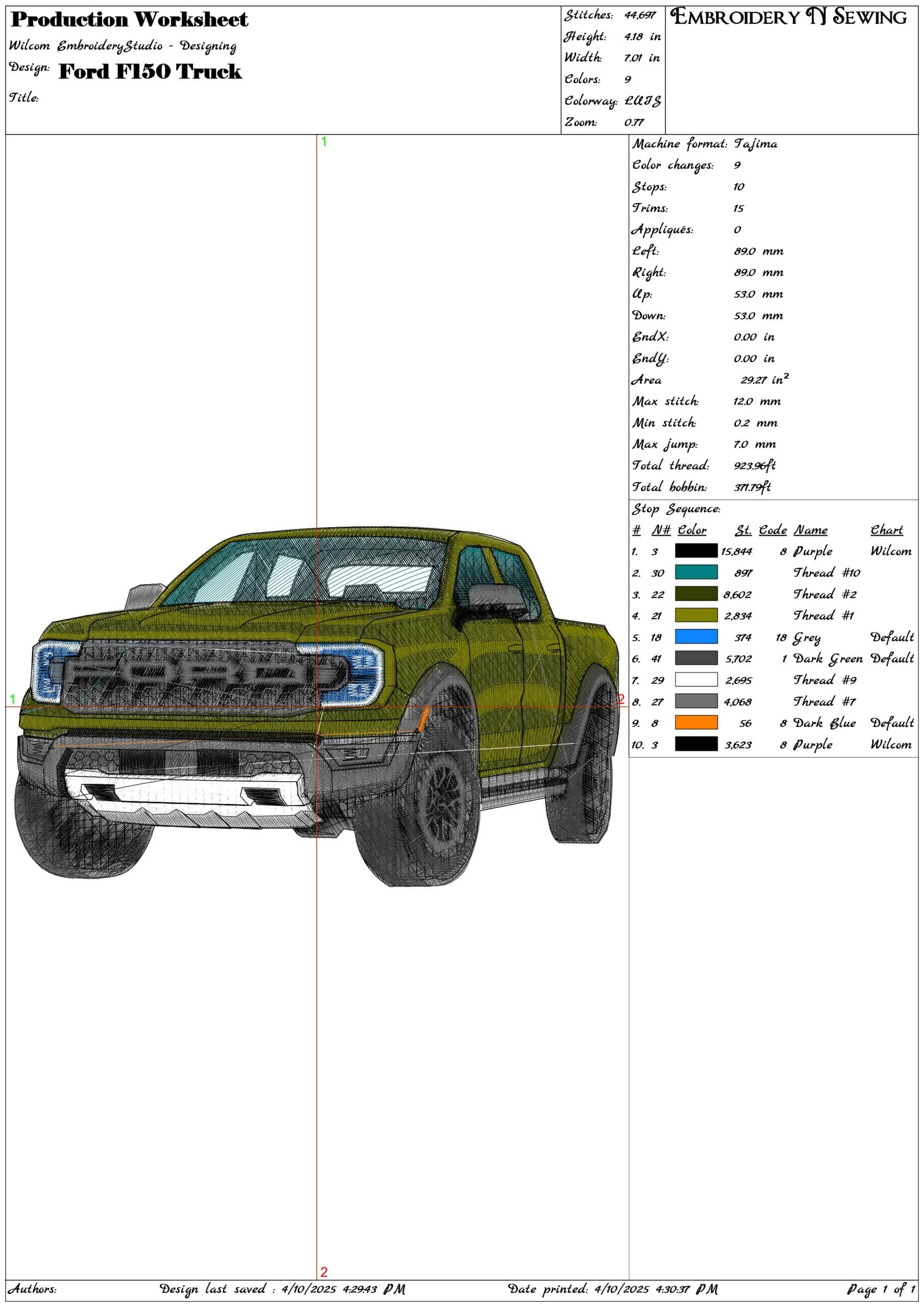 Ford F150 Truck-Elegant embroidery design file - instant download — view 3