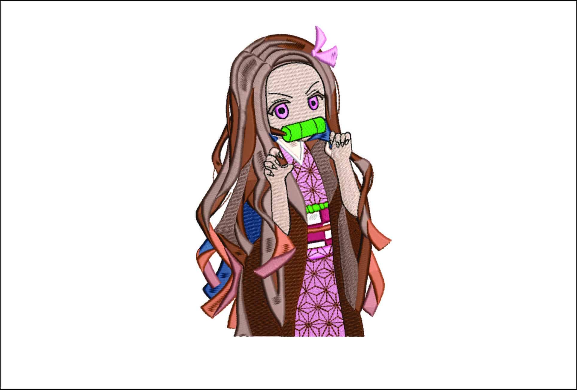 Frightened Nezuko Kamado - Anime- Elegant embroidery design file - instant download
